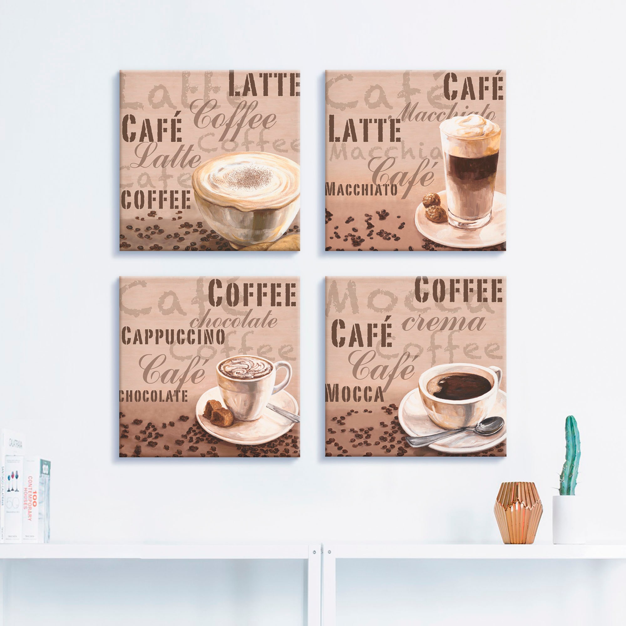 Artland Leinwandbild »Milchkaffee Latte MacchiatoChocolate« Getränke 4 Stk. tlg. 4er Set, verschiedene Grössen