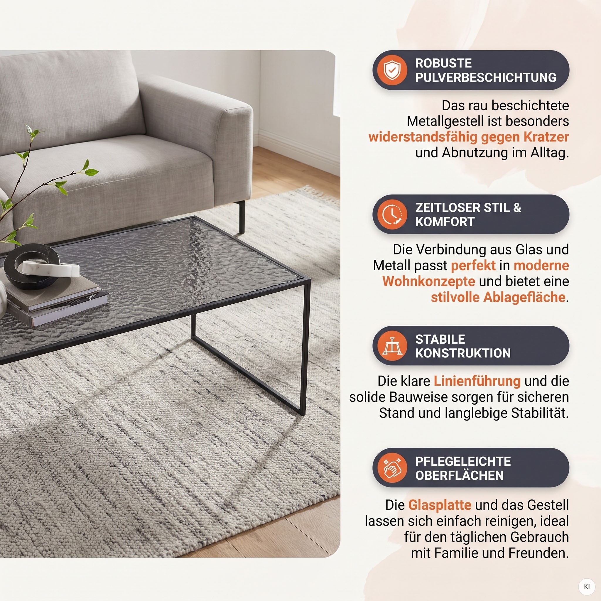 SalesFever Table basse »Wohnzimmertisch - Design trifft Funktionalität« 1 cuis tlg. plateau en verre avec effet structuré
