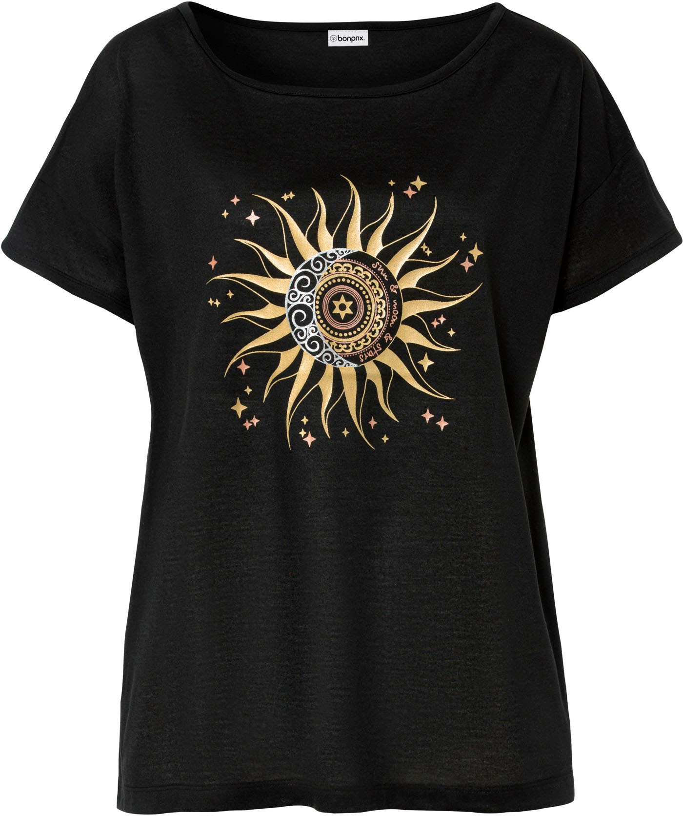 bonprix T-shirt »Shirt mit Metallic-Druck« lockere Passform, Kurzarm-Design, aus Polyester, mit Metallic-Druck