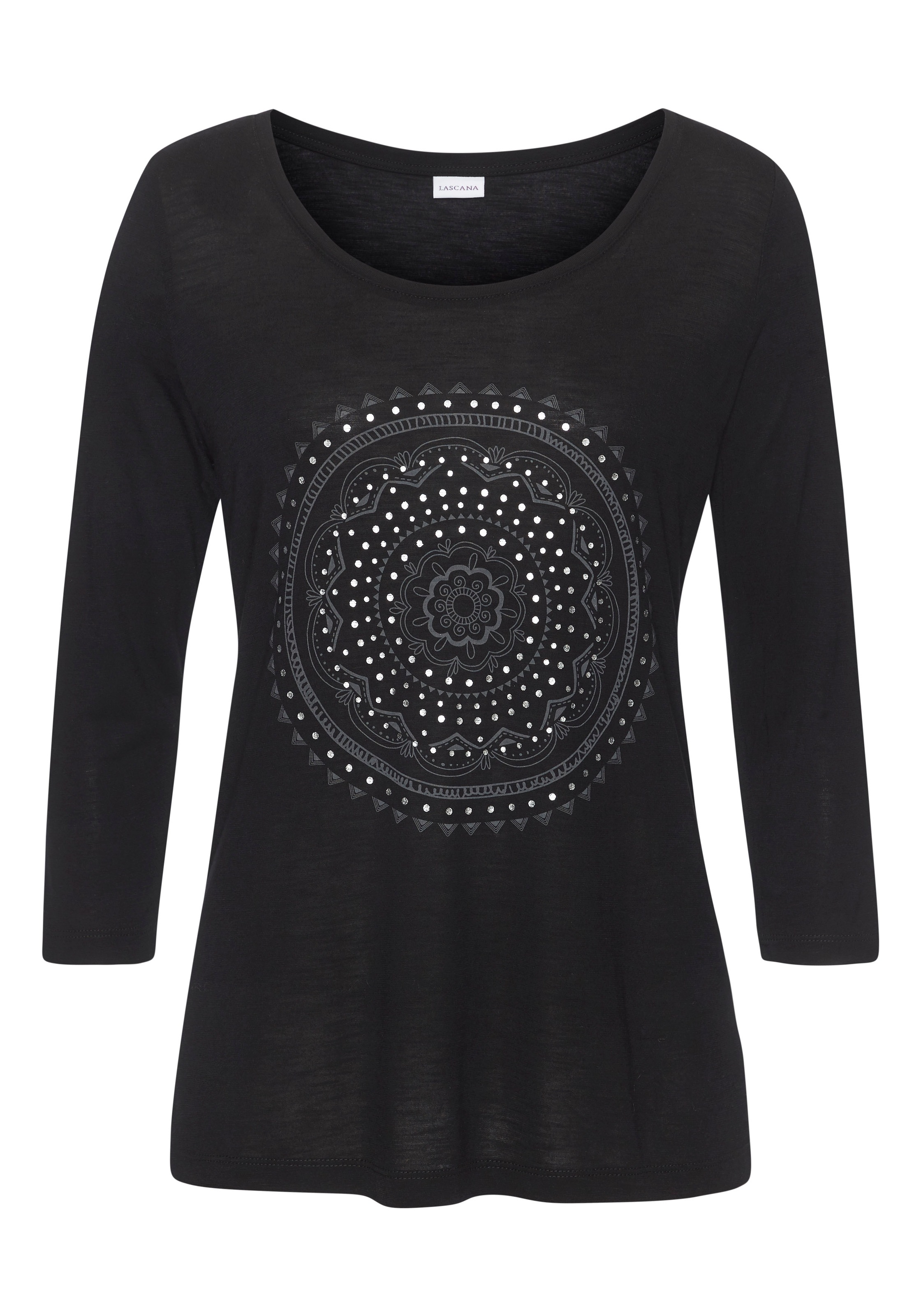 LASCANA Rundhalsshirt mit glänzendem Print