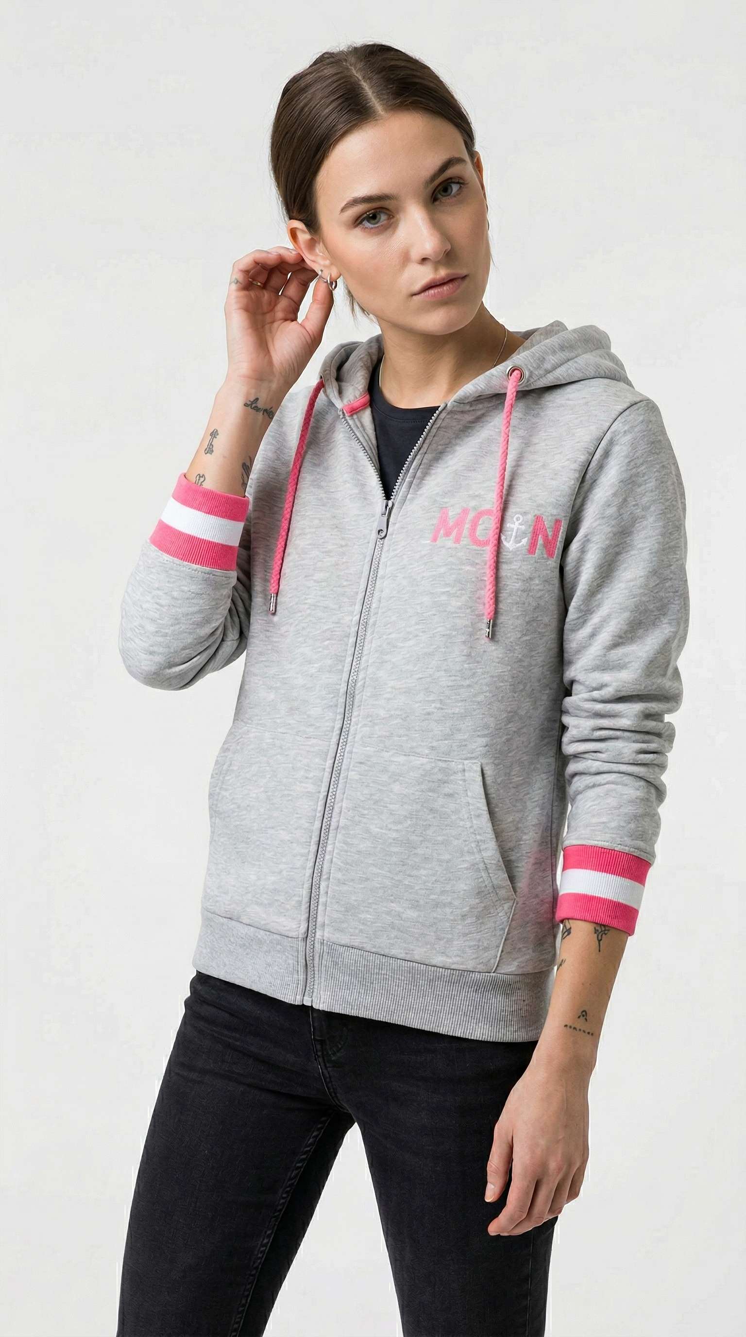 Zwillingsherz Kapuzensweatjacke »"Rahel"« Langarm, Kapuze, Reissverschluss, modisch, Schriftzug, Taschen