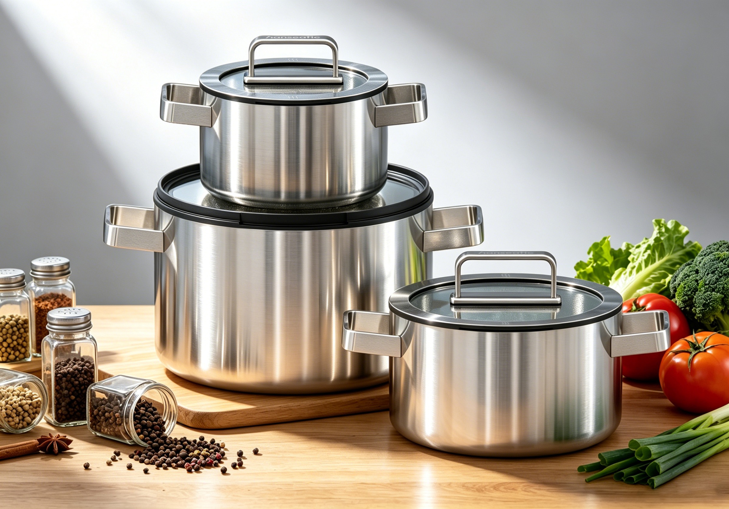 Hanseatic Topf-Set »PREMIUM« Set, Kochtopf 1x 16 cm / 1x 20 cm / 1x 24 cm, 6 tlg. Edelstahl