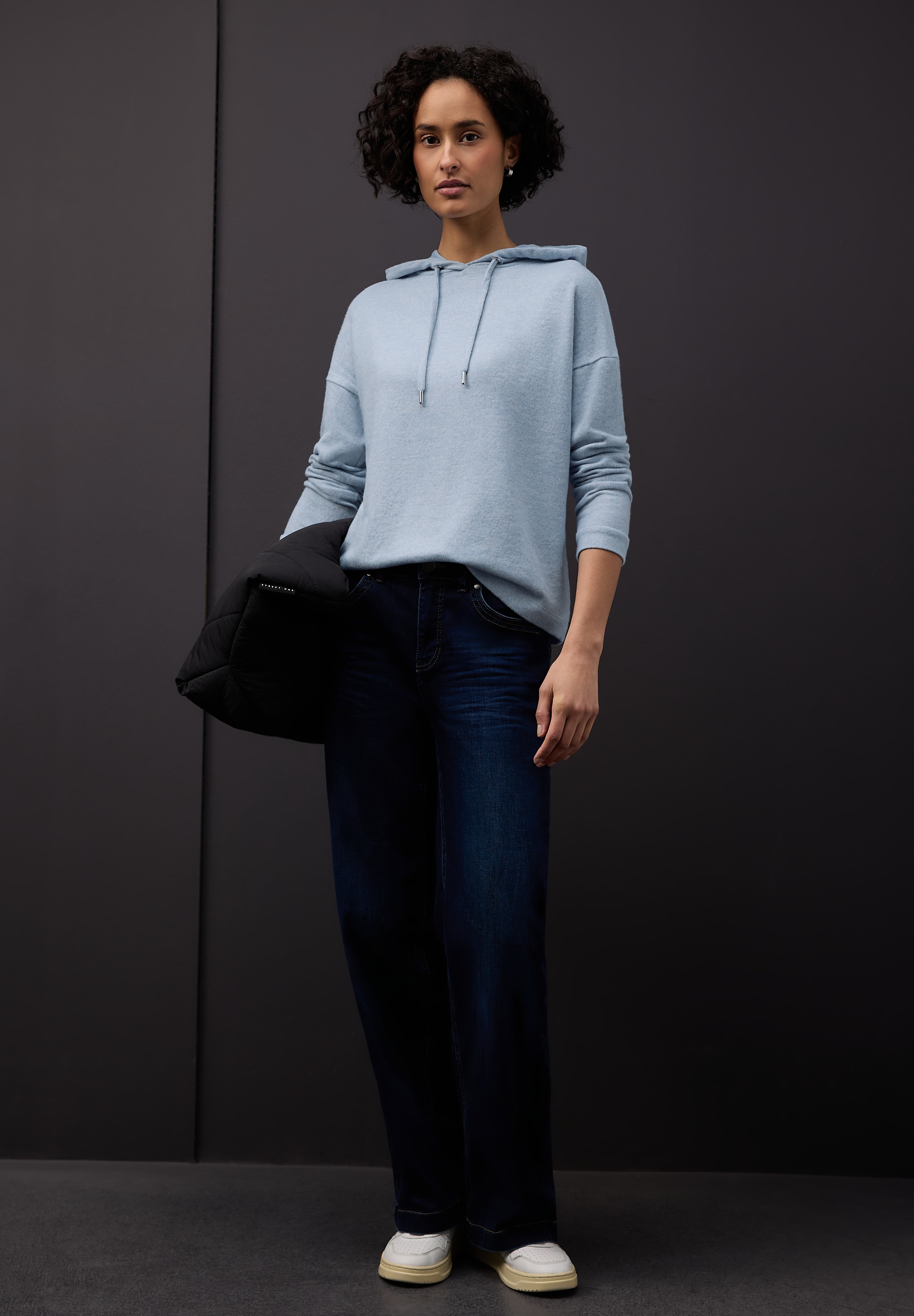 STREET ONE Kapuzenpullover mit Kapuze mit Tunnelzug und im Melange-Look