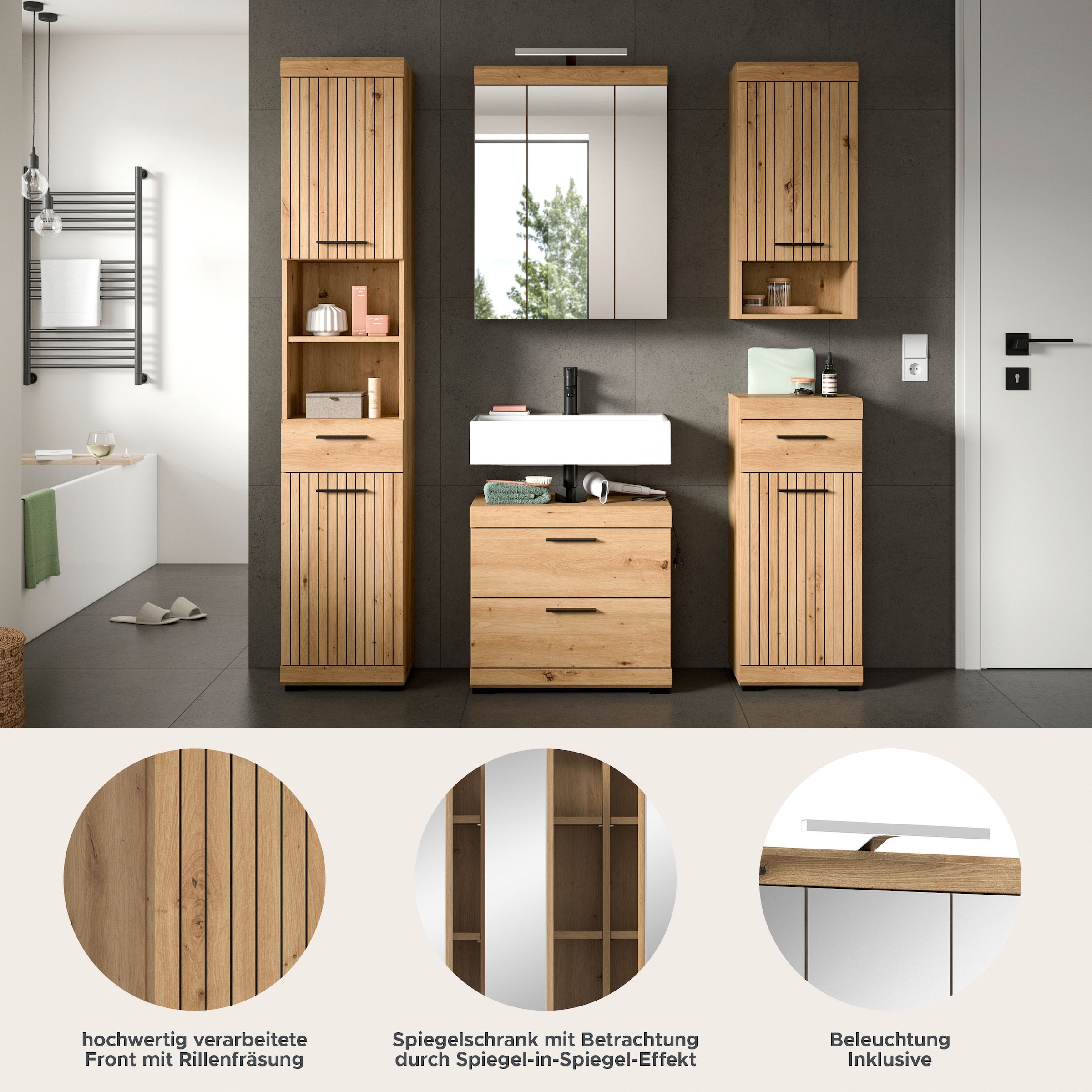 welltime Ensemble de meubles de salle de bain »SIENA, 5 teilig, inklusive LED Beleuchtung, bestehend aus:« Ensemble, BEST-SELLER !, 5 cuis tlg.