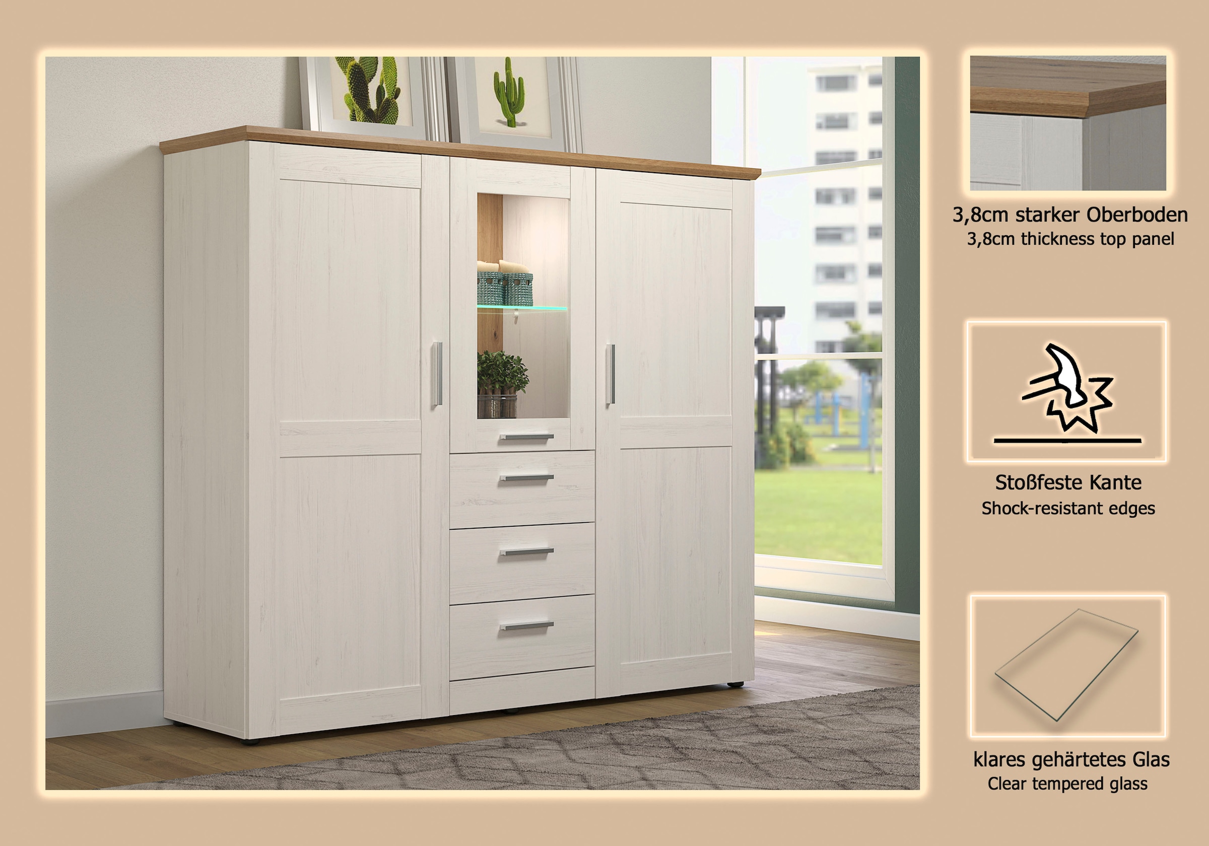 Home affaire Buffet haut »Nybro« vitrine, charnière de porte réversible, largeur 159 cm