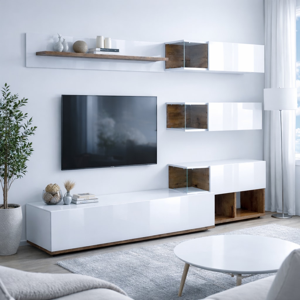 GOODproduct Ensemble de salon »Lego Anbauwand, Wohnkombination, Wohnzimmer-Set« 4 cuis tlg.