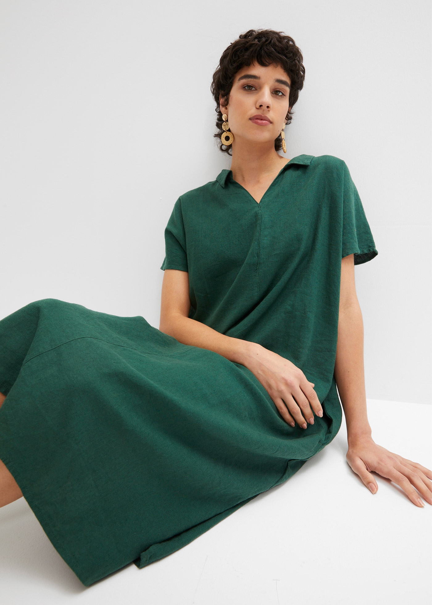bonprix Tunikakleid »Kaftan-Kleid aus leichtem Leinen-Viskose-Mix« für den Alltag, aus Leinen-Viskose-Mix, weite Kaftan-Form