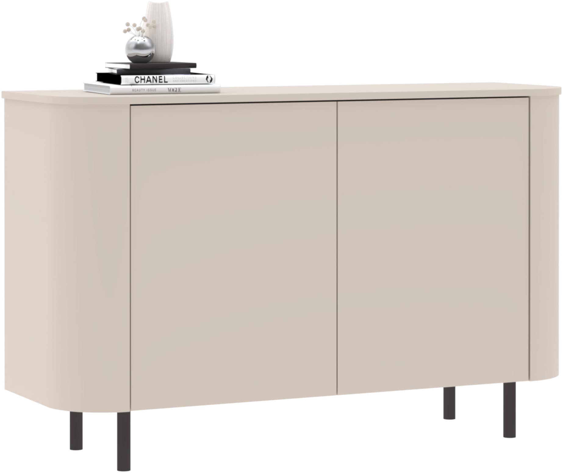 GOODproduct Sideboard »Lido, 131 cm breit, 2 Türen, Anrichte, Kommode, Stauraumschrank« Formgebogenes MDF, Stirnseiten mit Rundung, Push-to-open, Metallfüsse