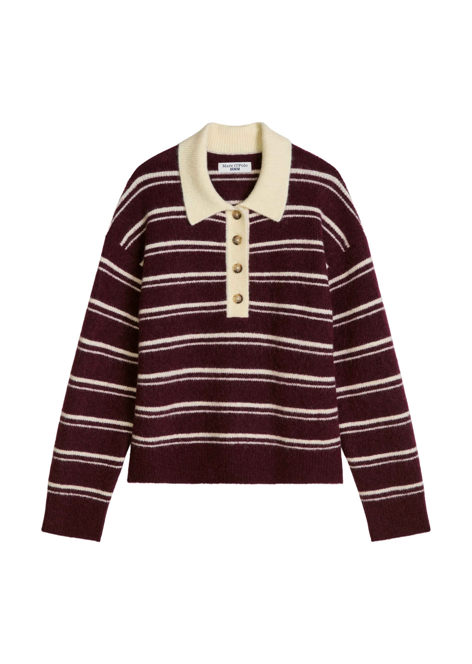 Marc O'Polo DENIM Pull à col polo Polo en tricot rayé oversize en mélange douillet de laine d'alpaga