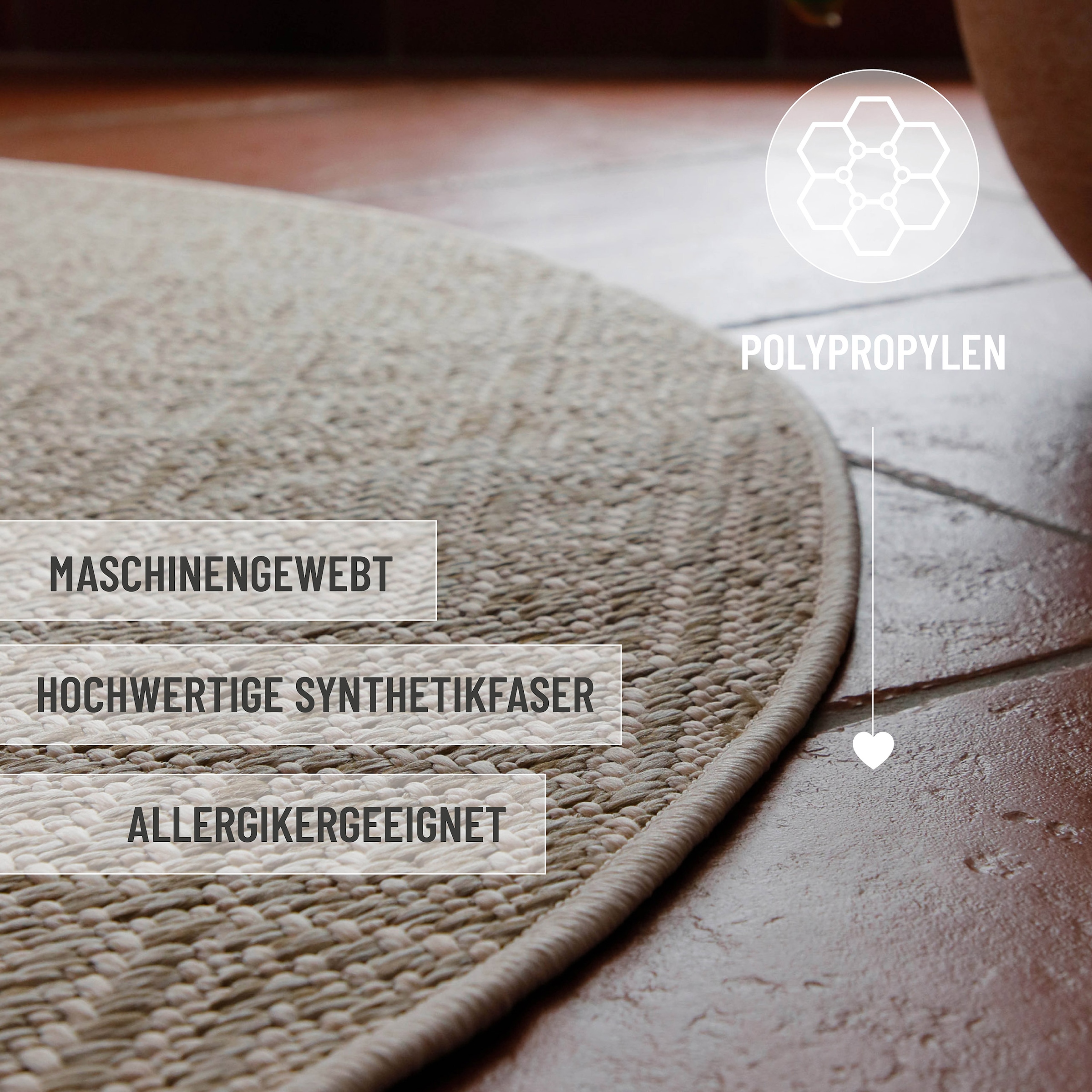 Wecon home Tapis »Miami Beach« Rond 5 mm Höhe In- & Outdoor Teppich, wetterfest, modernes Rauten Muster, Balkon