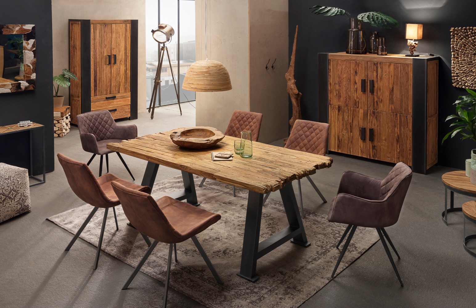 SIT Plateau de table »Tivoli aus recyceltem Teakholz mit rustikaler Bruchkante« 1 cuis tlg. Plateau de table épais de 50 mm avec bord marqué irrégulier