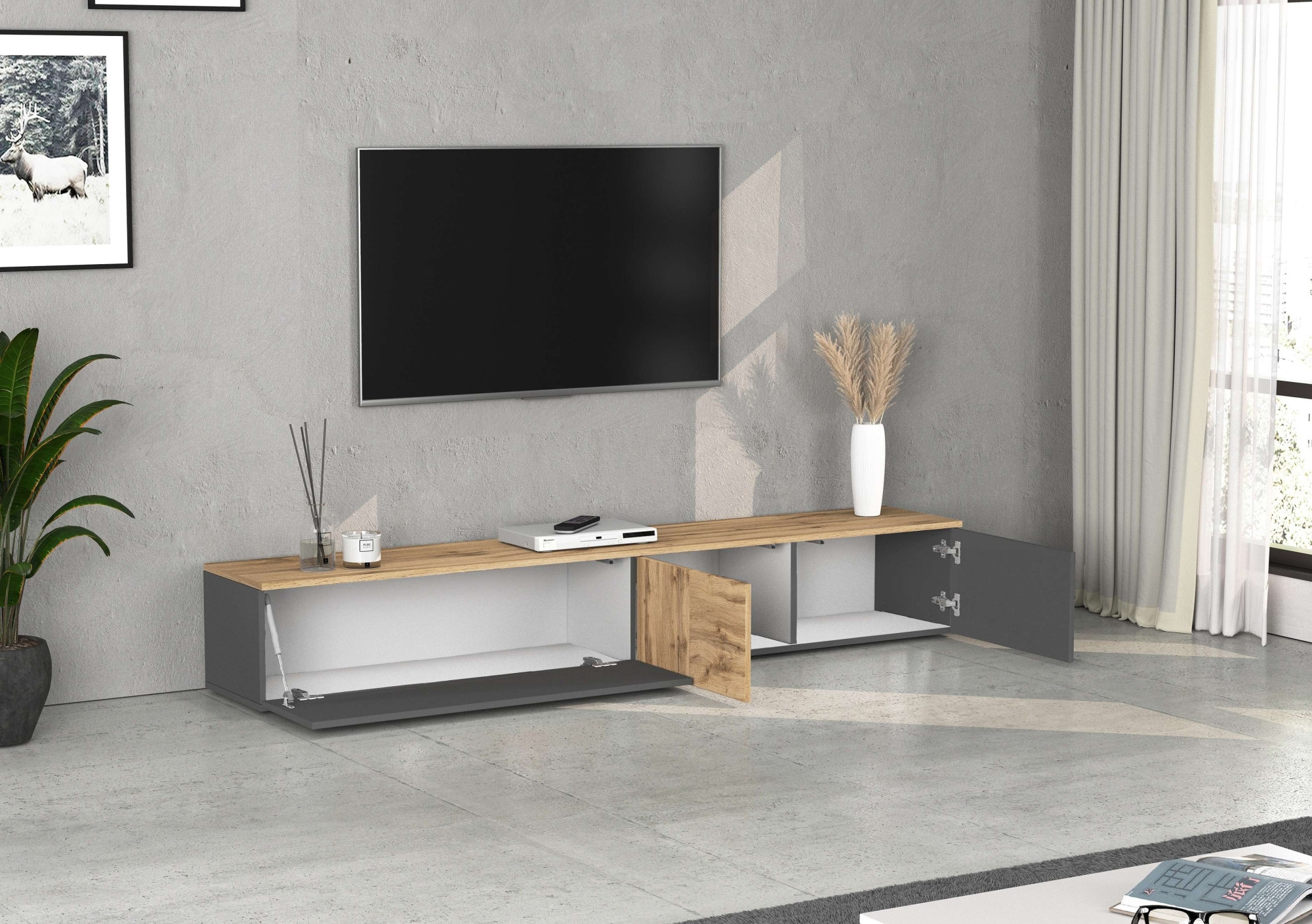 GOODproduct Table basse »ISEO, TV-Kommode,TV-Möbel,TV-Bank, 3 Fächer, Breite 210 cm« 1 cuis tlg. stehend/hängend, 1 Klappe, 2 Türen, 3 Fächer, Breite 210 cm
