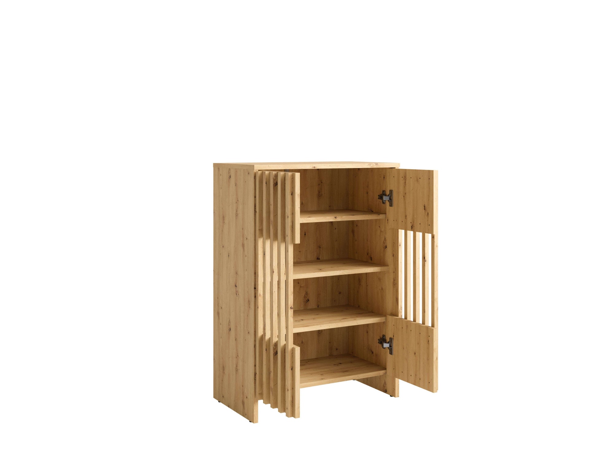 Home affaire Armoire multi-usages »MURET, Schuhschrank, Weinregal, 4 Fächer und 2 Türen, Lamellenfronten« Masse B/T/H: 60/35,4/87 cm,  Schuhkommode mit viel Stauraum, Masse B/T/H: 60/35,4/87 cm