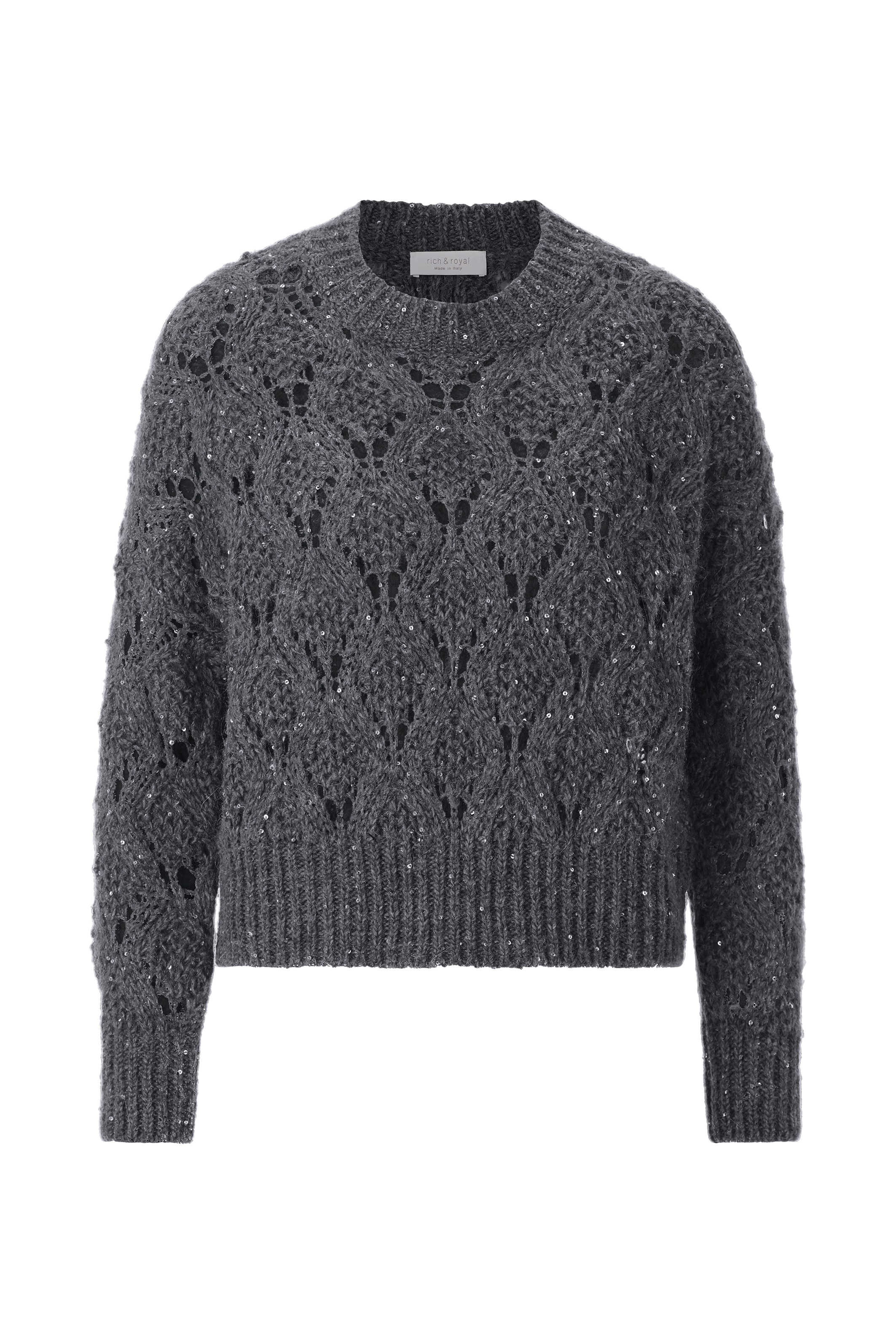 RICHROYAL Strickpullover mit schimmernden Pailletten, feines Lochmuster, gerade Form