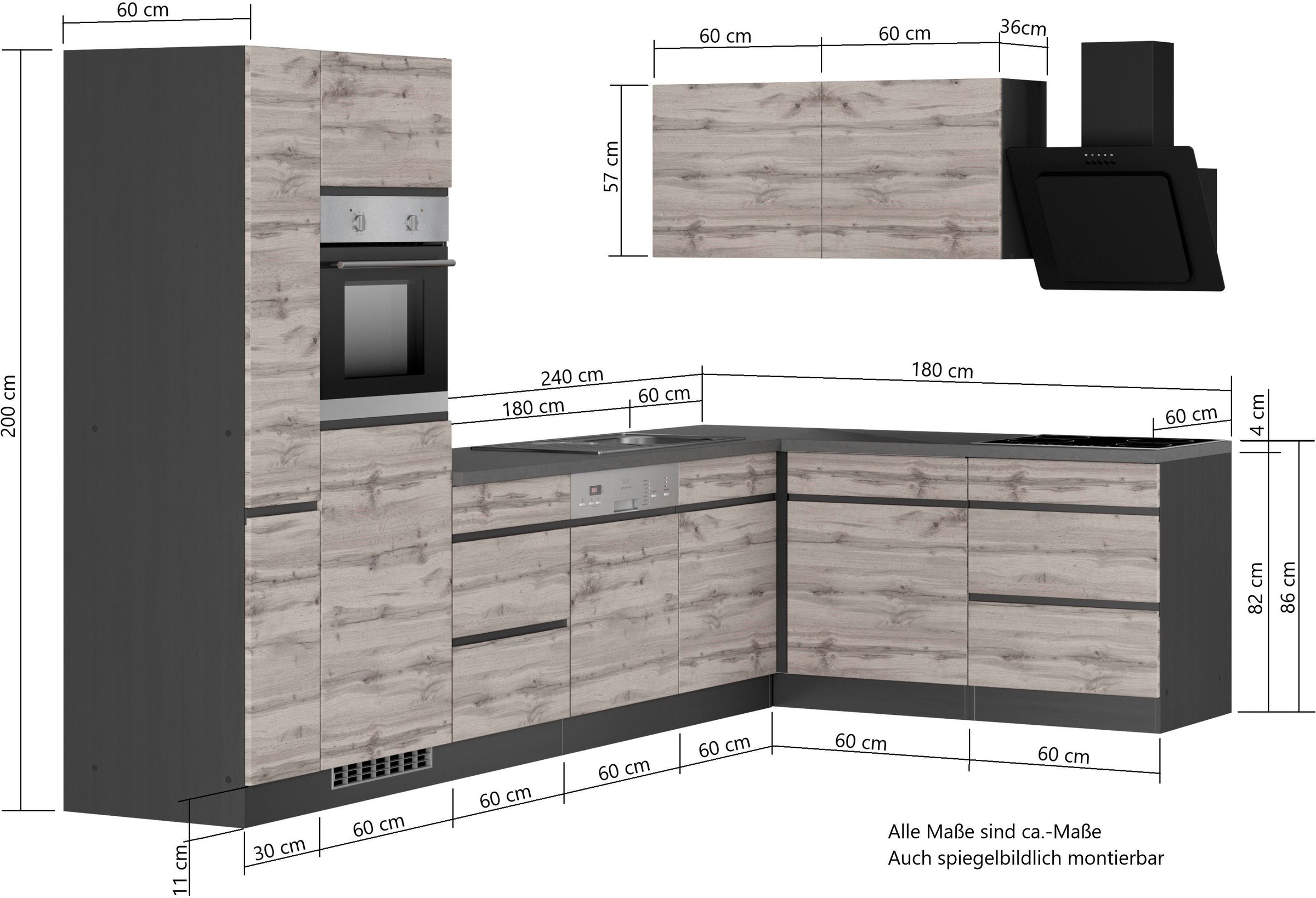 KOCHSTATION Winkelküche »KS-Riesa« Stellbreite 330/180 cm, ohne E-Geräte