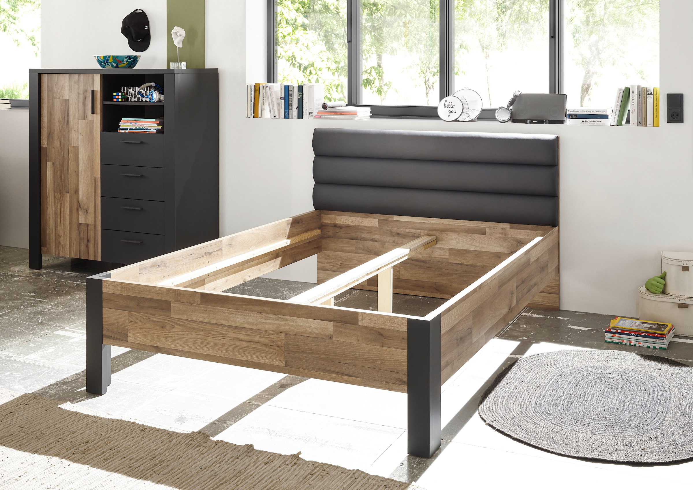 Begabino Schubkastenkommode »Dallas Hochkommode, Sideboard, Wäscheschrank« mit Schubkästen, Schrank in Montana Oak-Graphit