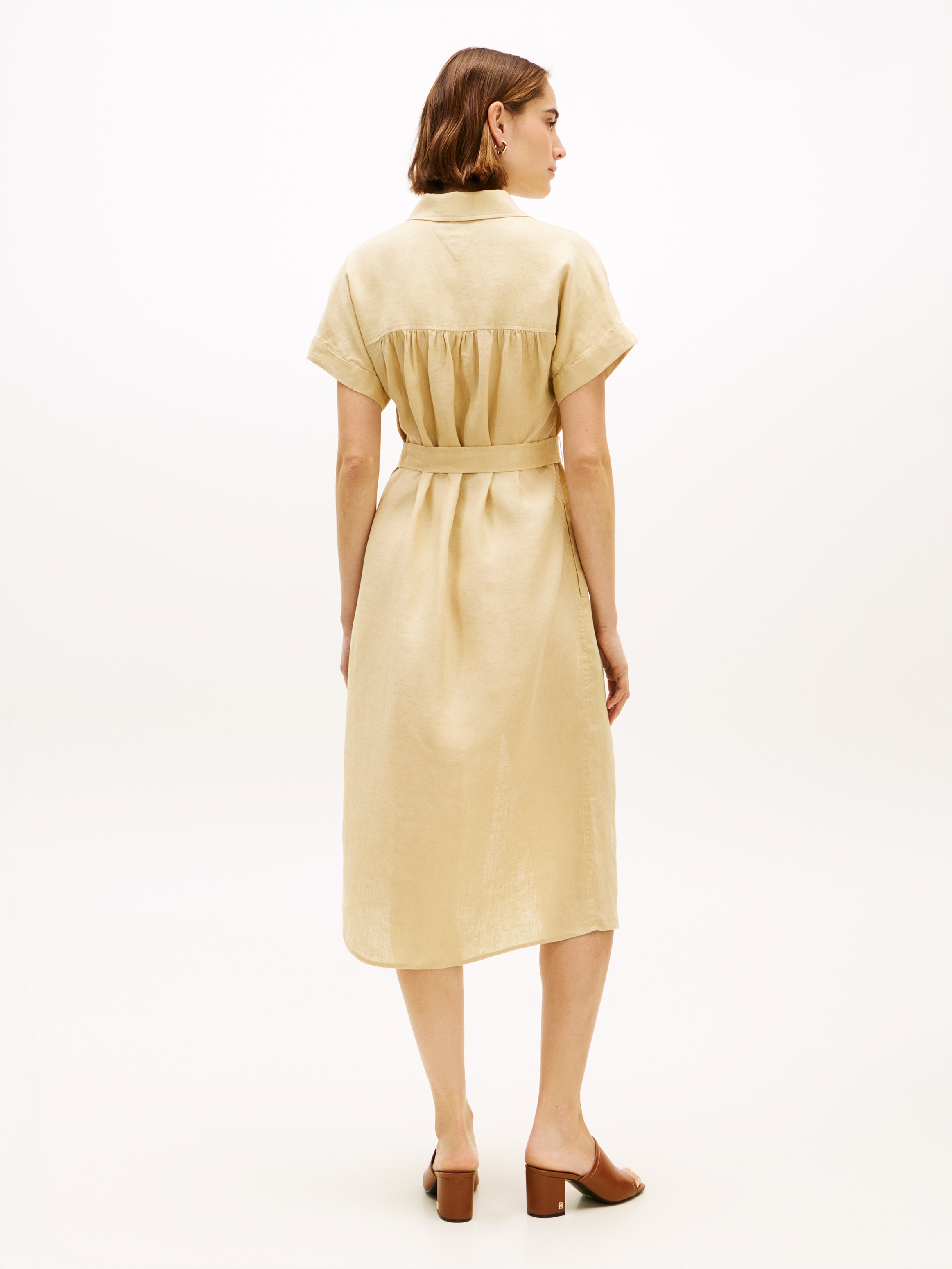 Tommy Hilfiger Robe chemisier »LINEN BELTED KNEE SS SHIRT DRESS« doubles poches latérales avec ceinture à nouer