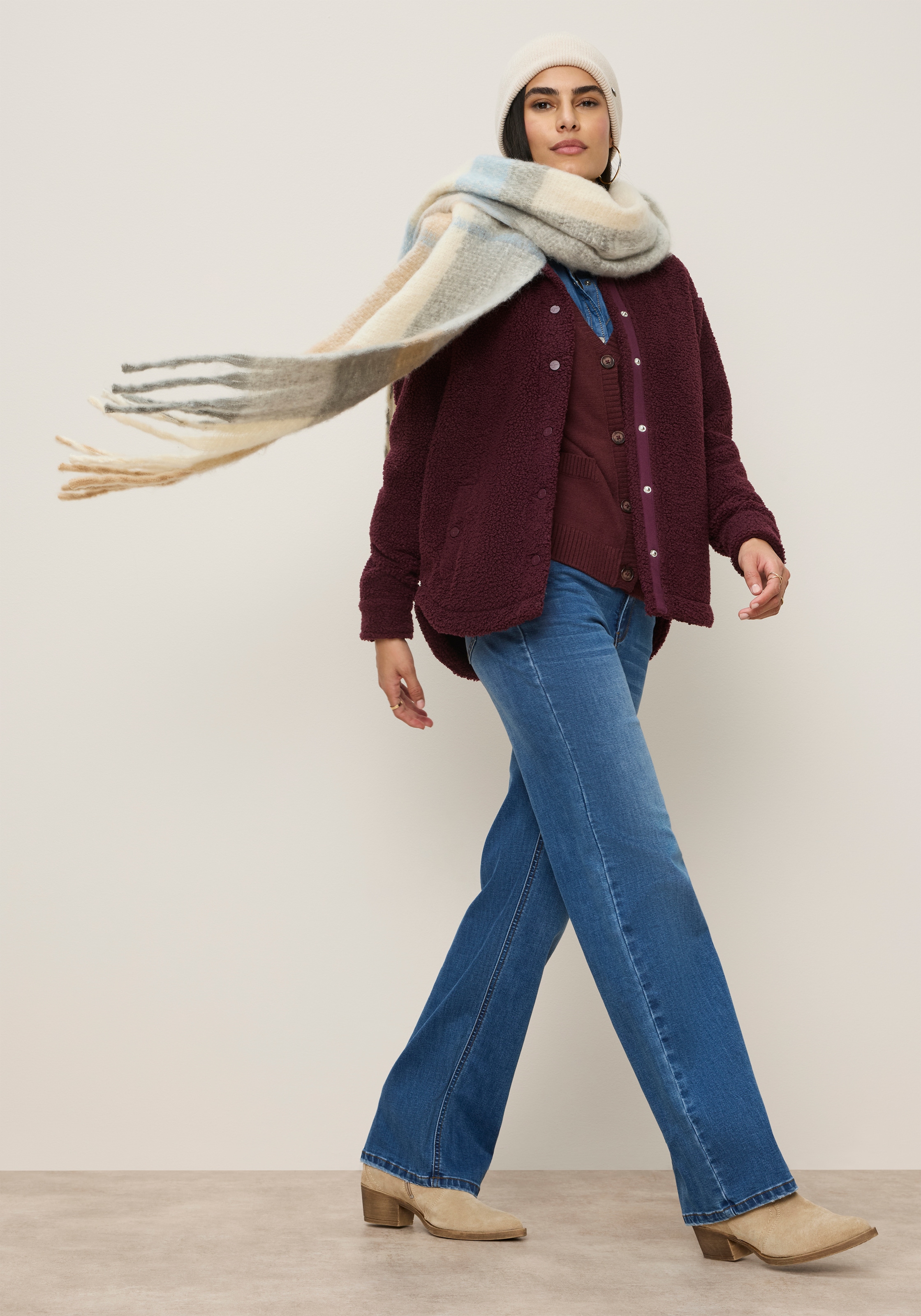 Tamaris Veste polaire veste en polaire Teddy avec col chemise et boutons-pression