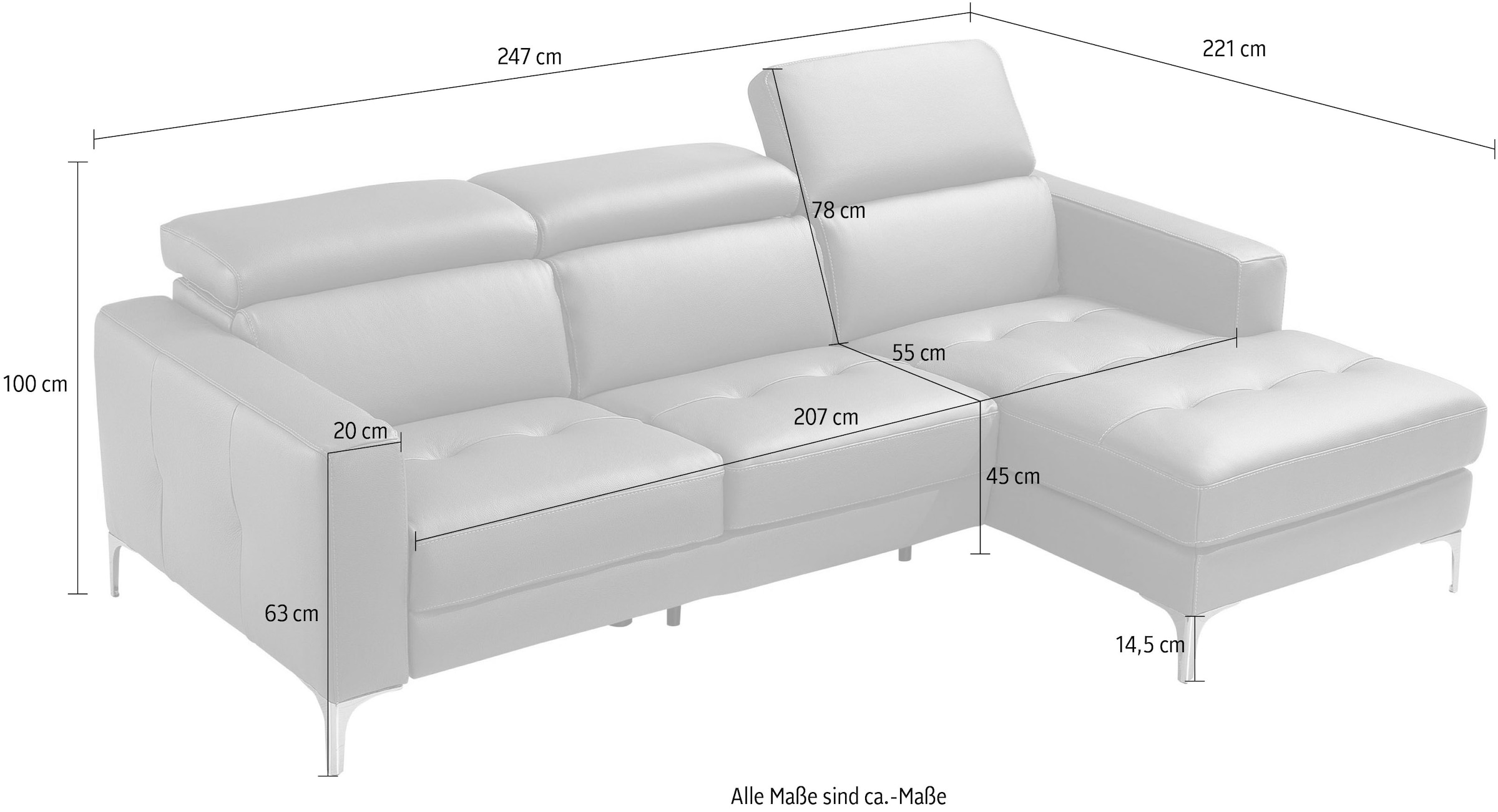 Egoitaliano Ecksofa »Matt, erstklassiger Sitzkomfort, aufwendige Detailverarbeitung, L-Form« mit verstellbaren Kopfteilen zum Relaxen