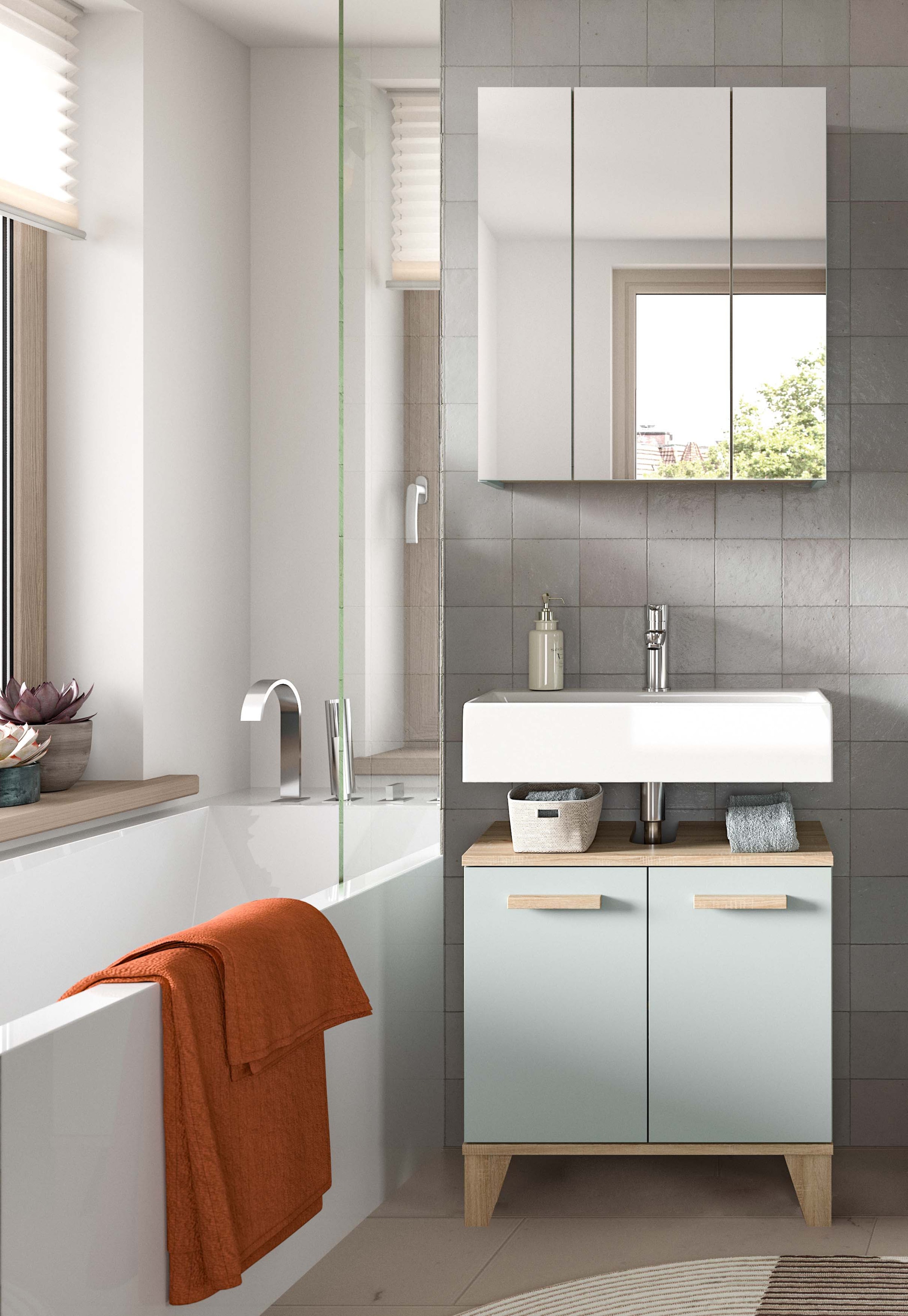 welltime Ensemble de meubles de salle de bain »MINTTU, 2-teilige moderne Badkombination im SCANDI-Look« bestehend aus: Waschbeckenunterschrank & Spiegelschrank, 2 cuis tlg.