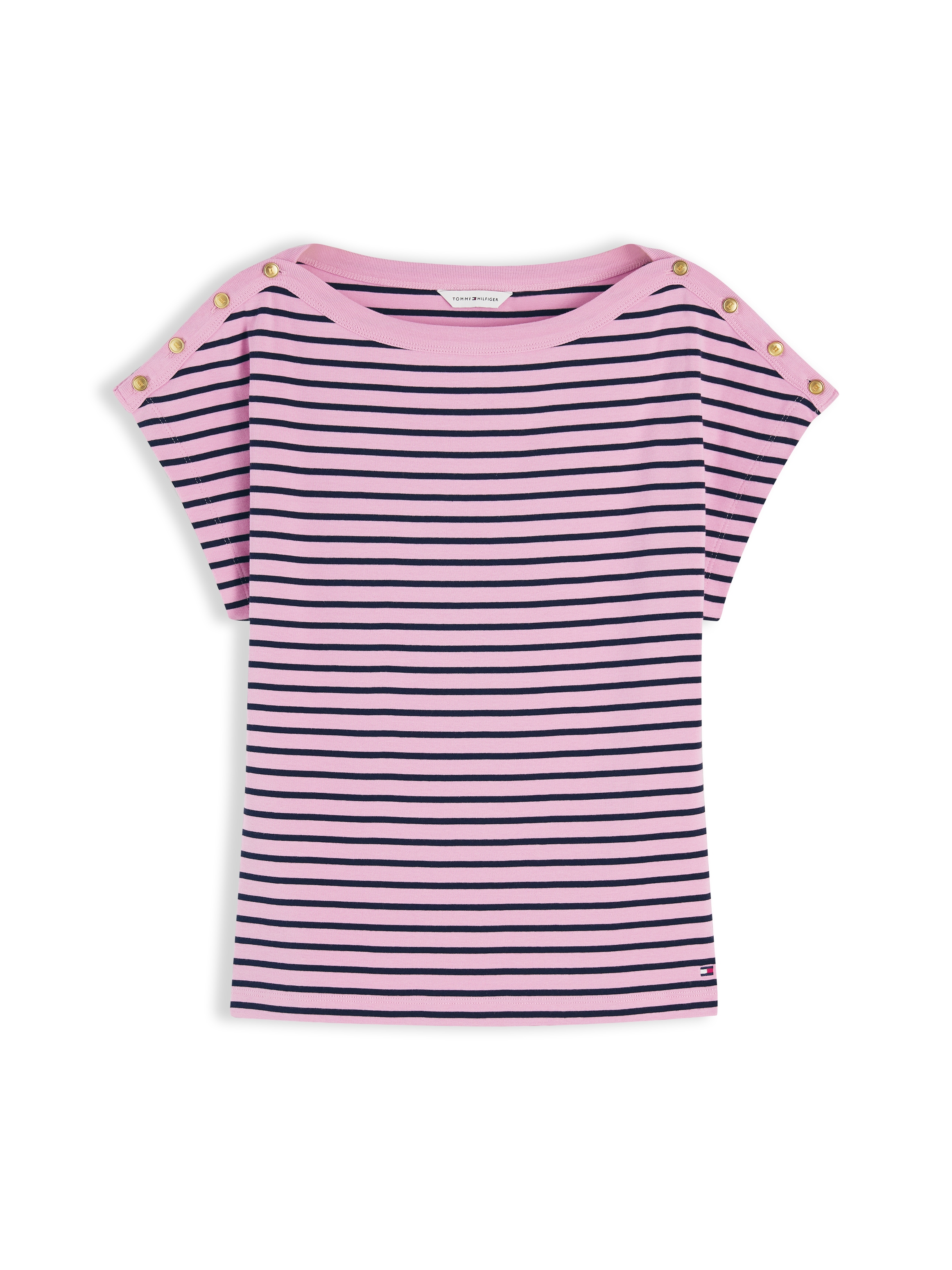 Tommy Hilfiger Kurzarmshirt »GOLD BTN CAP-SLV BOAT-NK TEE« Baumwolle, mit goldfarbenen Knöpfen