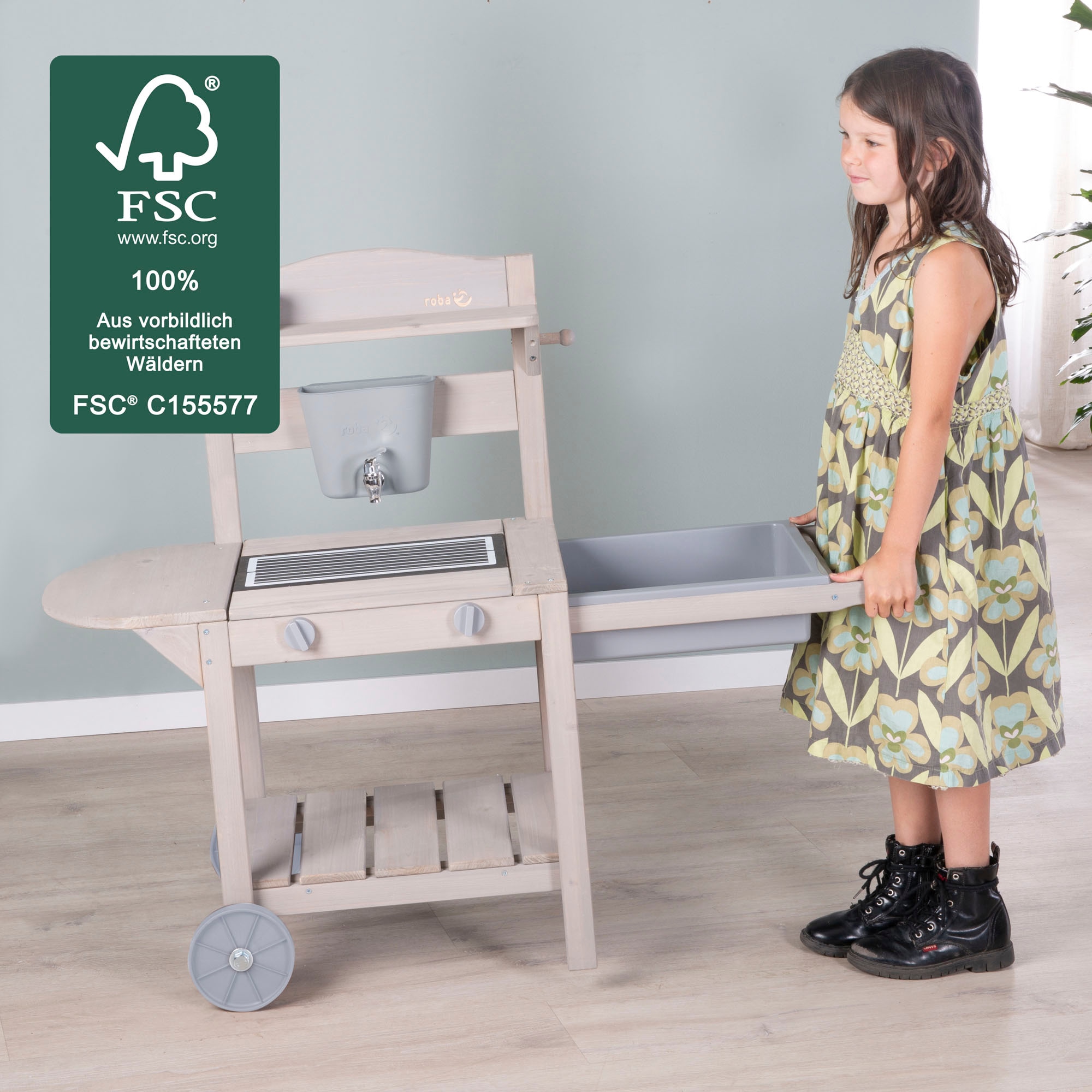 roba® Outdoor-Spielküche »Mobile Matschküche BBQ, aus Holz« FSC® - schützt Wald