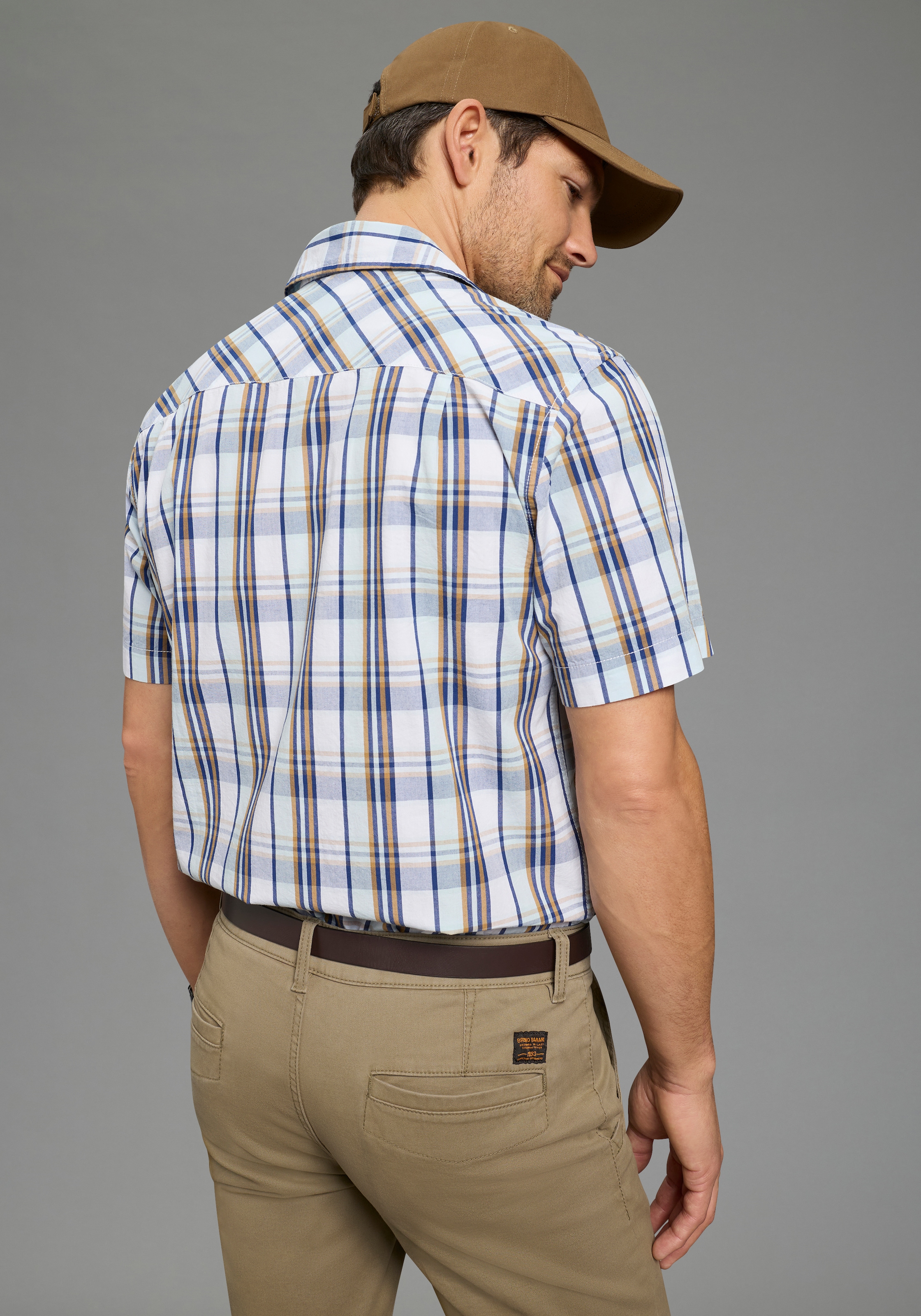 Man's World Chemise à carreaux Kurzarm, für Casualmode, Basic, Frühling und Sommer, aus Baumwolle