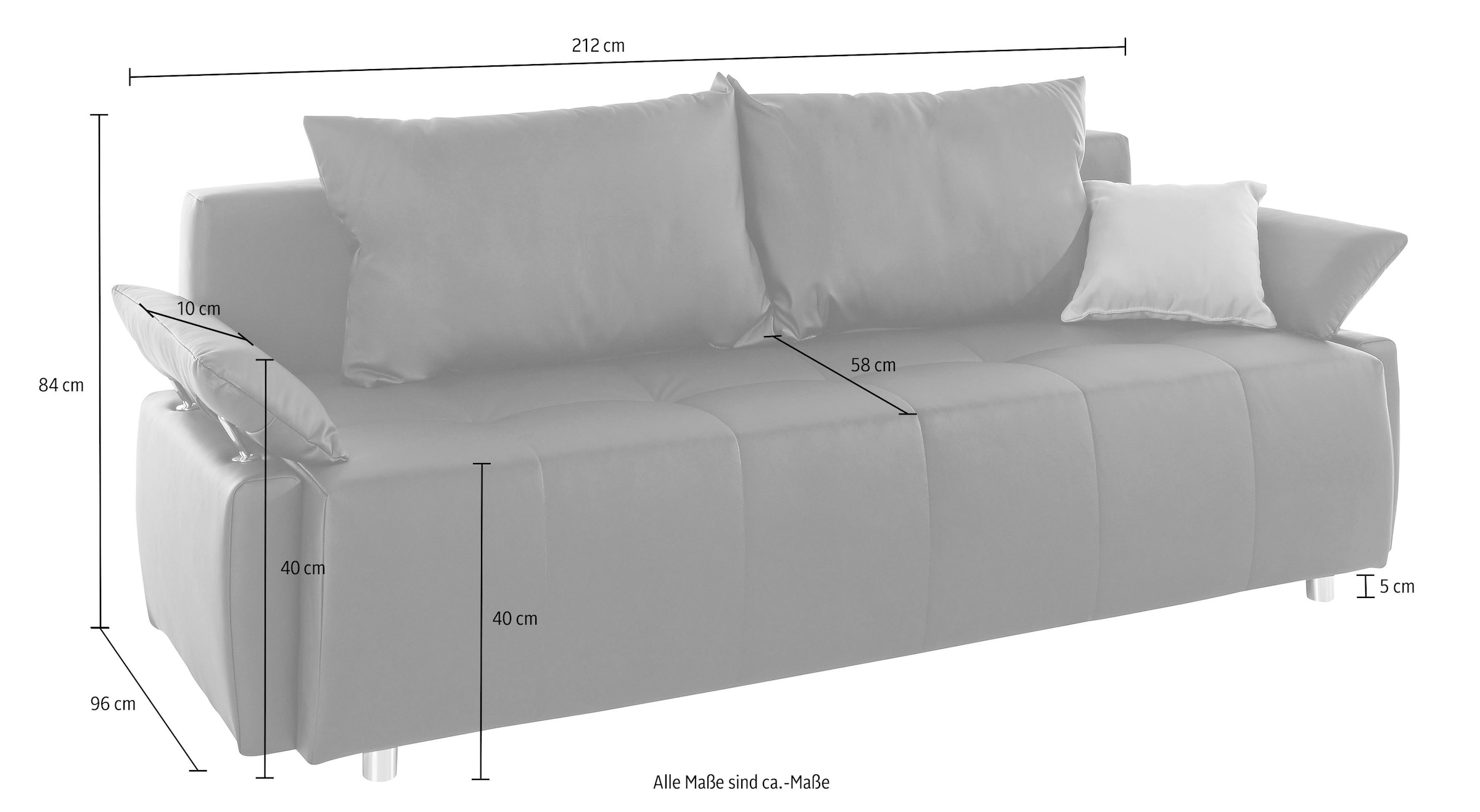 COLLECTION AB Canapé-lit »Funtastic, B: 212 cm, Liegel. 145x187 cm« Bettfunktion, Bettkasten, Armteilverstellung & 1 Zierkissen, Federkern