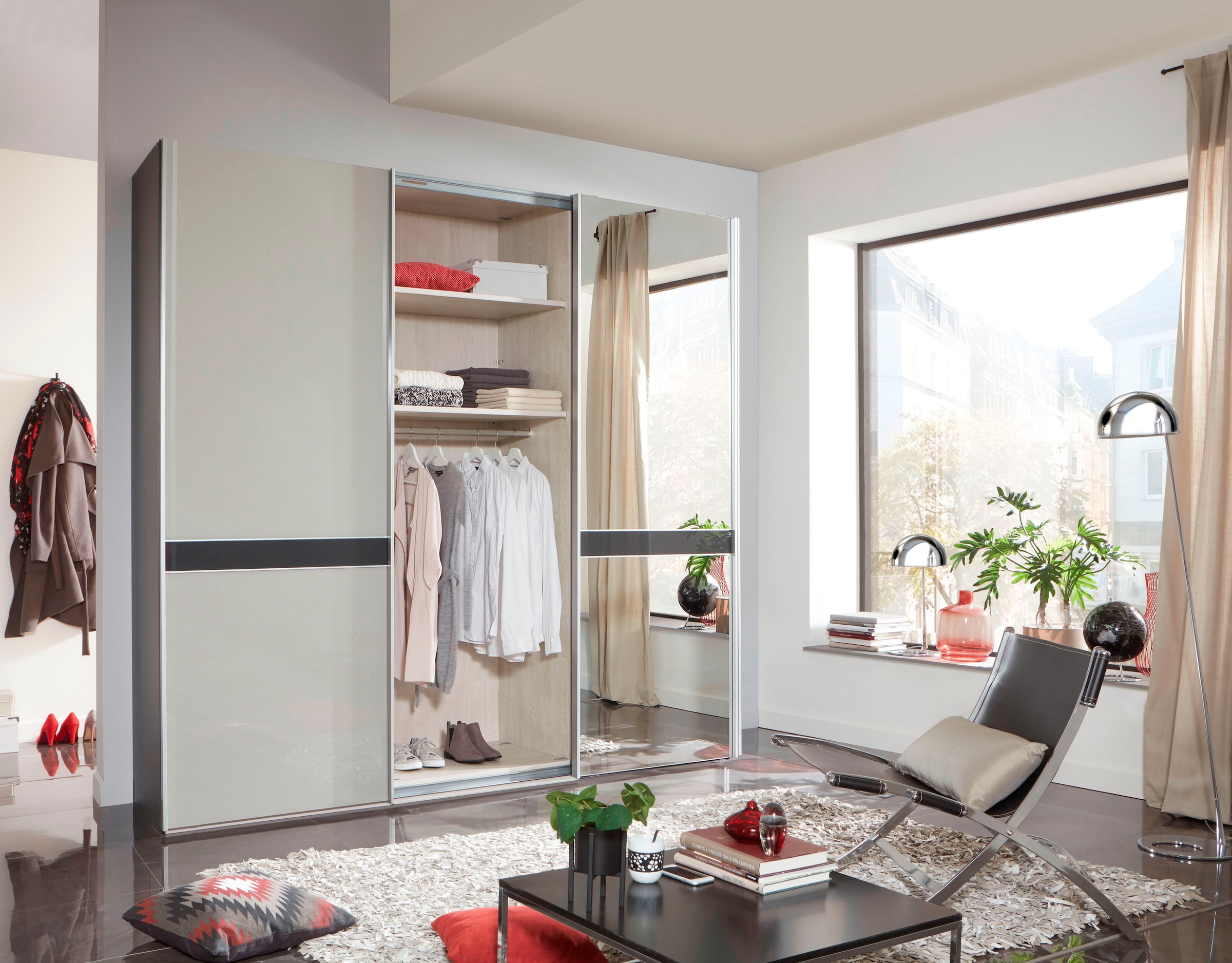 WIEMANN Schwebetürenschrank »Rialto« hochwertige Glas- und Spiegelfront mit Querriegel