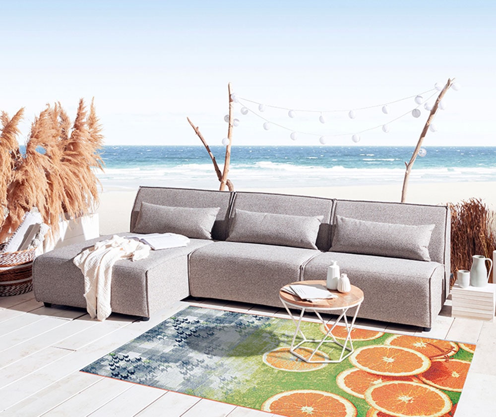 Sansibar Teppich »Rantum Beach 002« rechteckig 5 mm Höhe Flachgewebe, modernes Sommer Design, In- und Outdoor geeignet