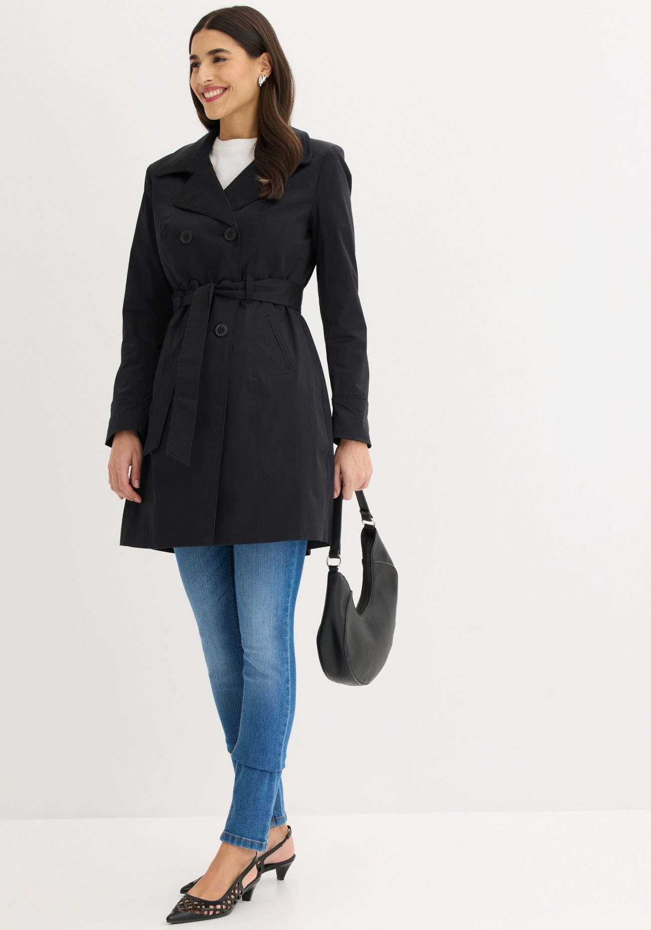 bonprix Trenchcoat mit abnehmbarem Bindegürtel, 2-Reiher
