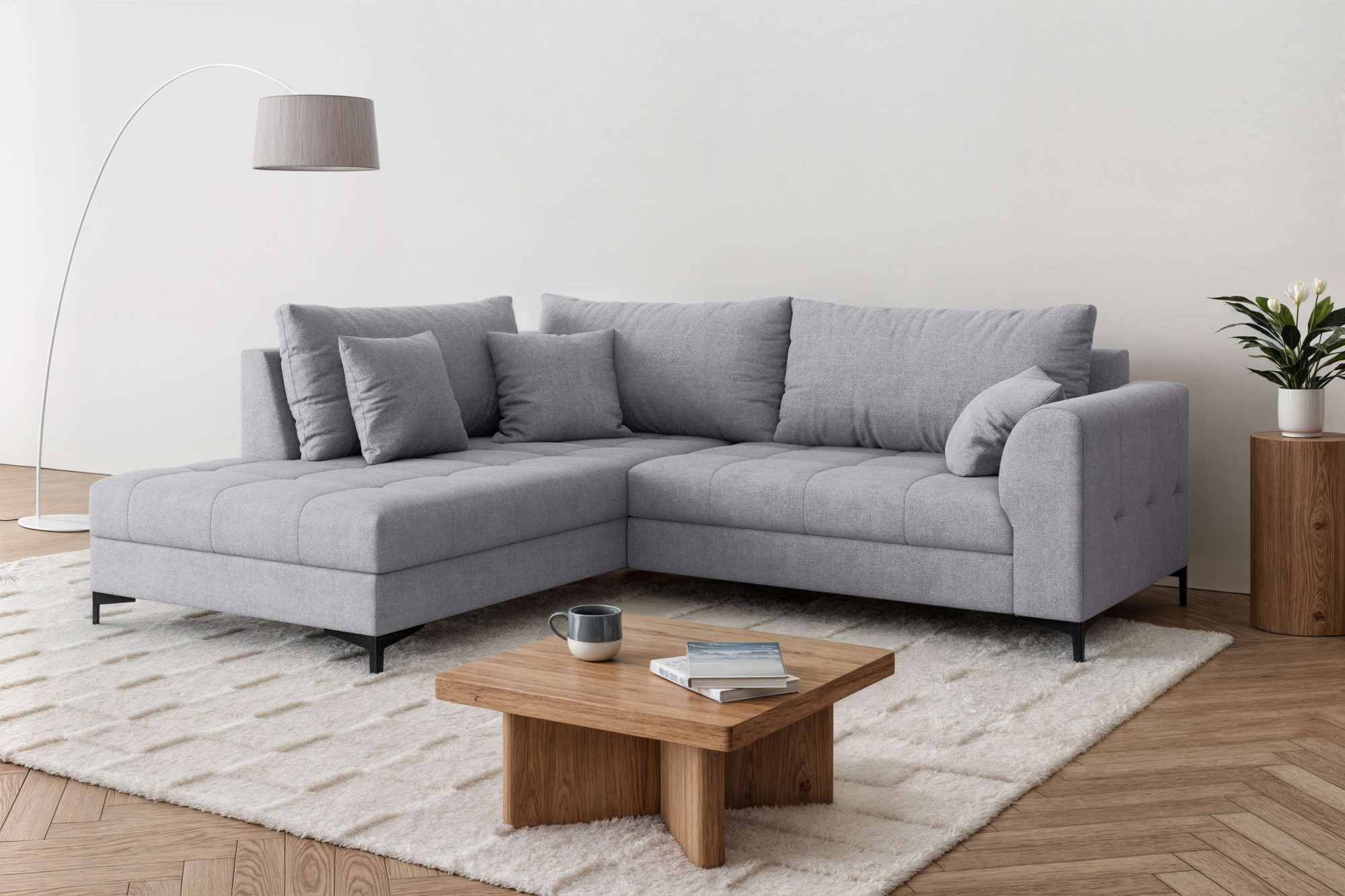 GOODproduct Canapé d'angle »LEEVKE Design-Sofa mit Ottomane rechts/links bestellbar, Breite 232 cm« in vielen modernen Farben erhältlich, belastbar bis 480 kg
