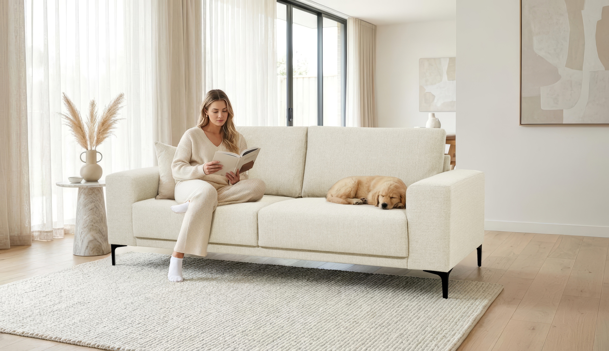 GOODproduct 3-Sitzer »Xander« Breite 224 cm, Soft-Touch Chenille, schwarze Metallfüsse