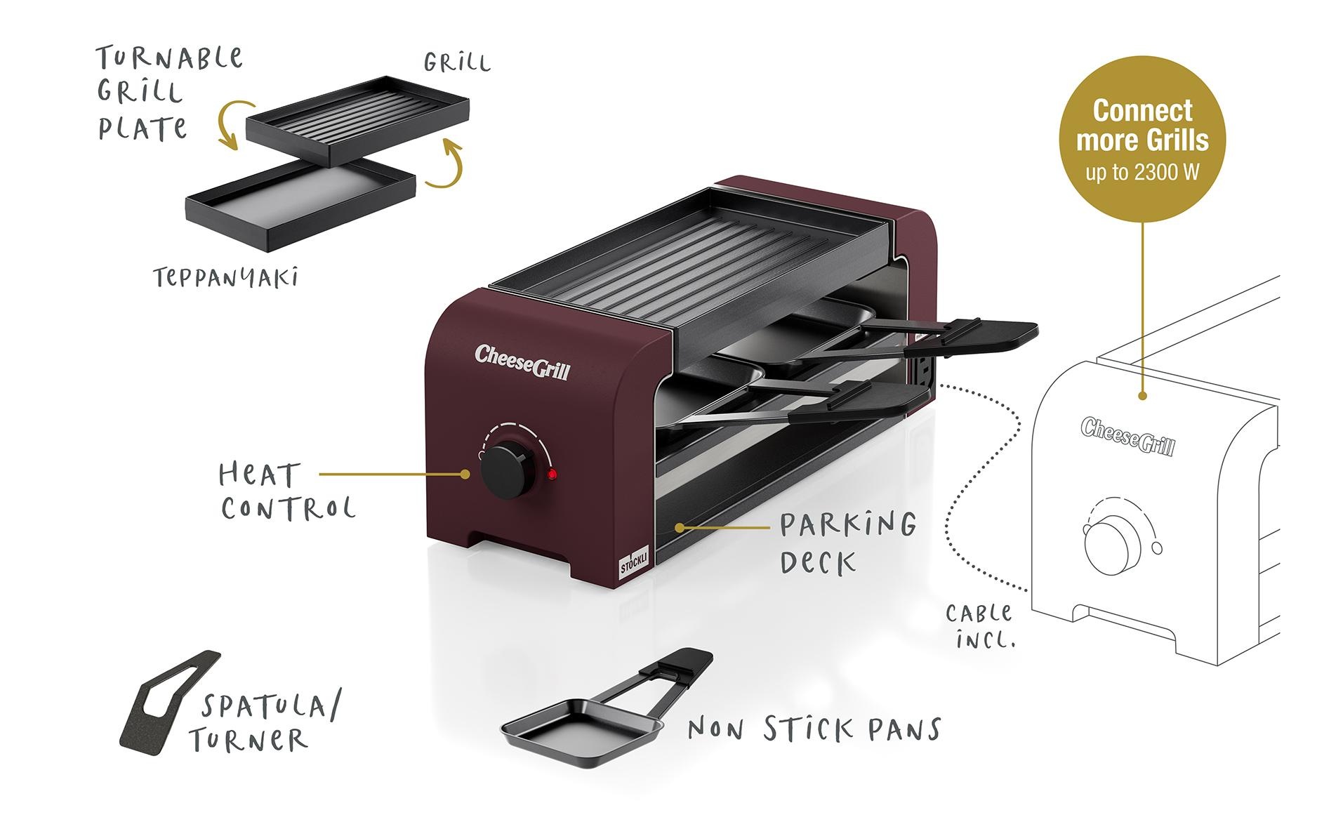 Stöckli Raclette »CheeseGrill 2 Connect 2 Personen, Merlot Red«