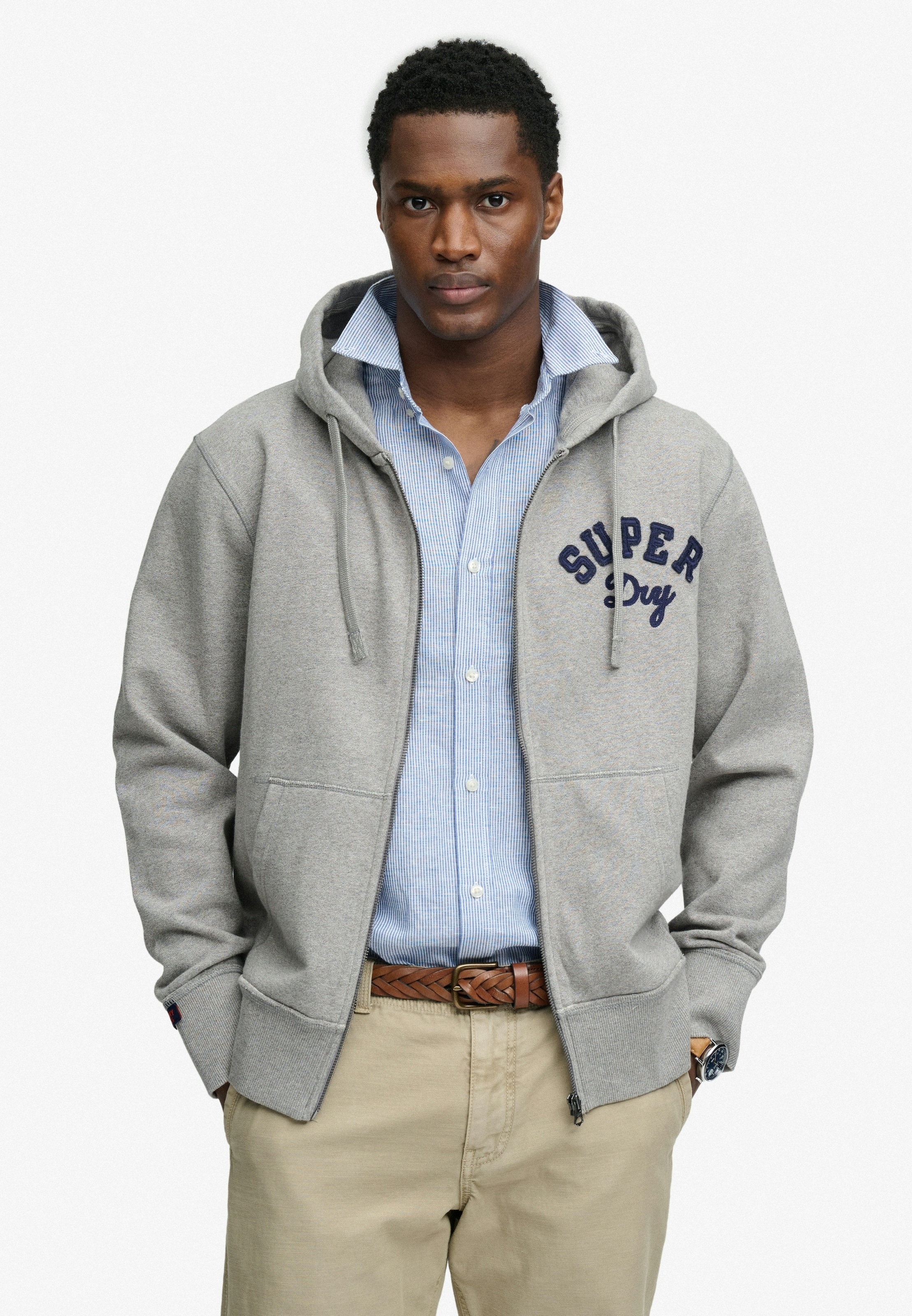 Superdry Sweat à capuche »VINTAGE ATHLETIC ZIPHOOD« en coton et molleton gratté, coupe ample, avec fermeture éclair