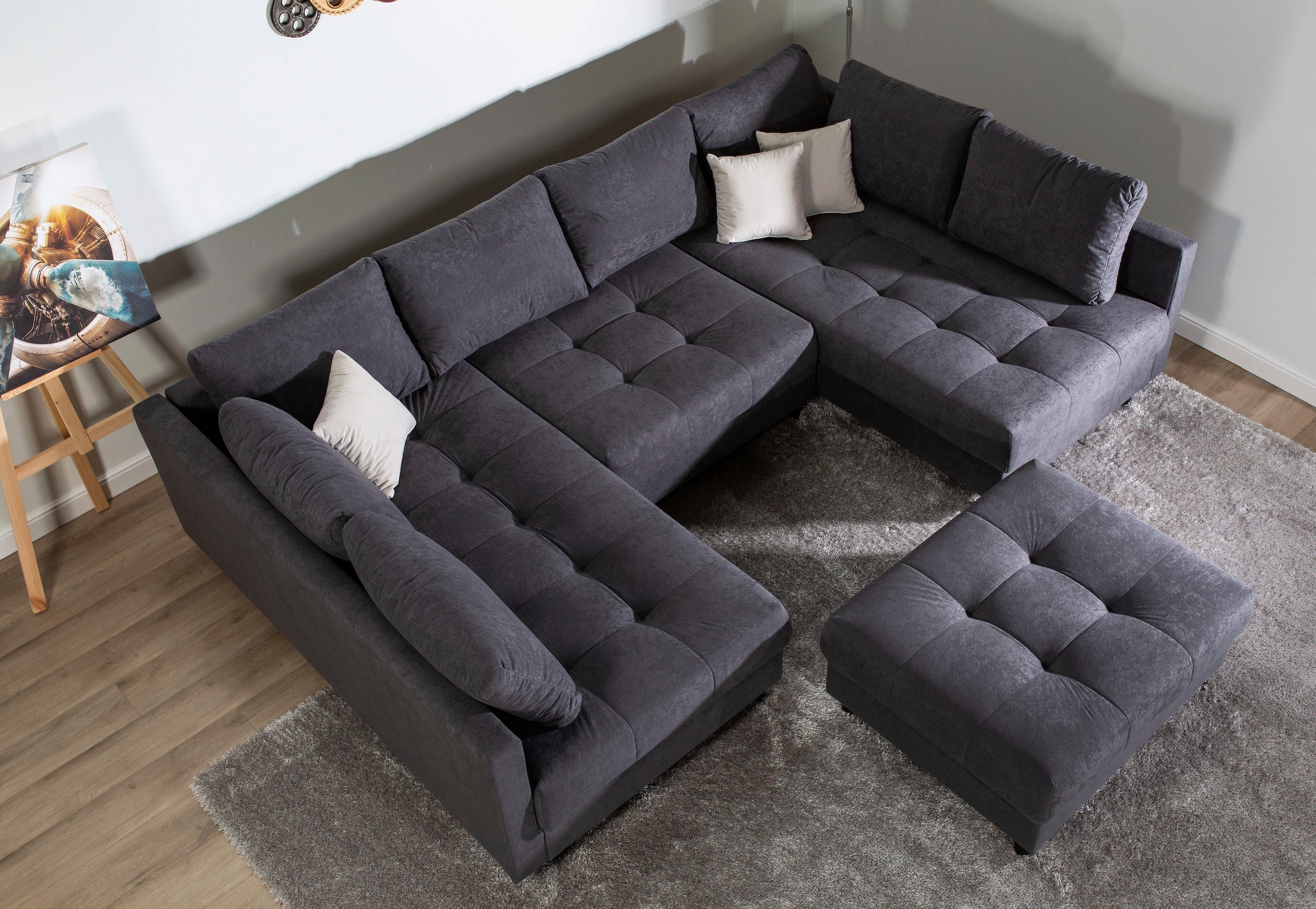 COLLECTION AB Paysage de salon »Toni U-Form, B: 298 cm, XXL-Liegefläche 282x178 cm mit Hocker« ensemble : canapé & pouf, 3 coussins décoratifs, ressorts ensachés