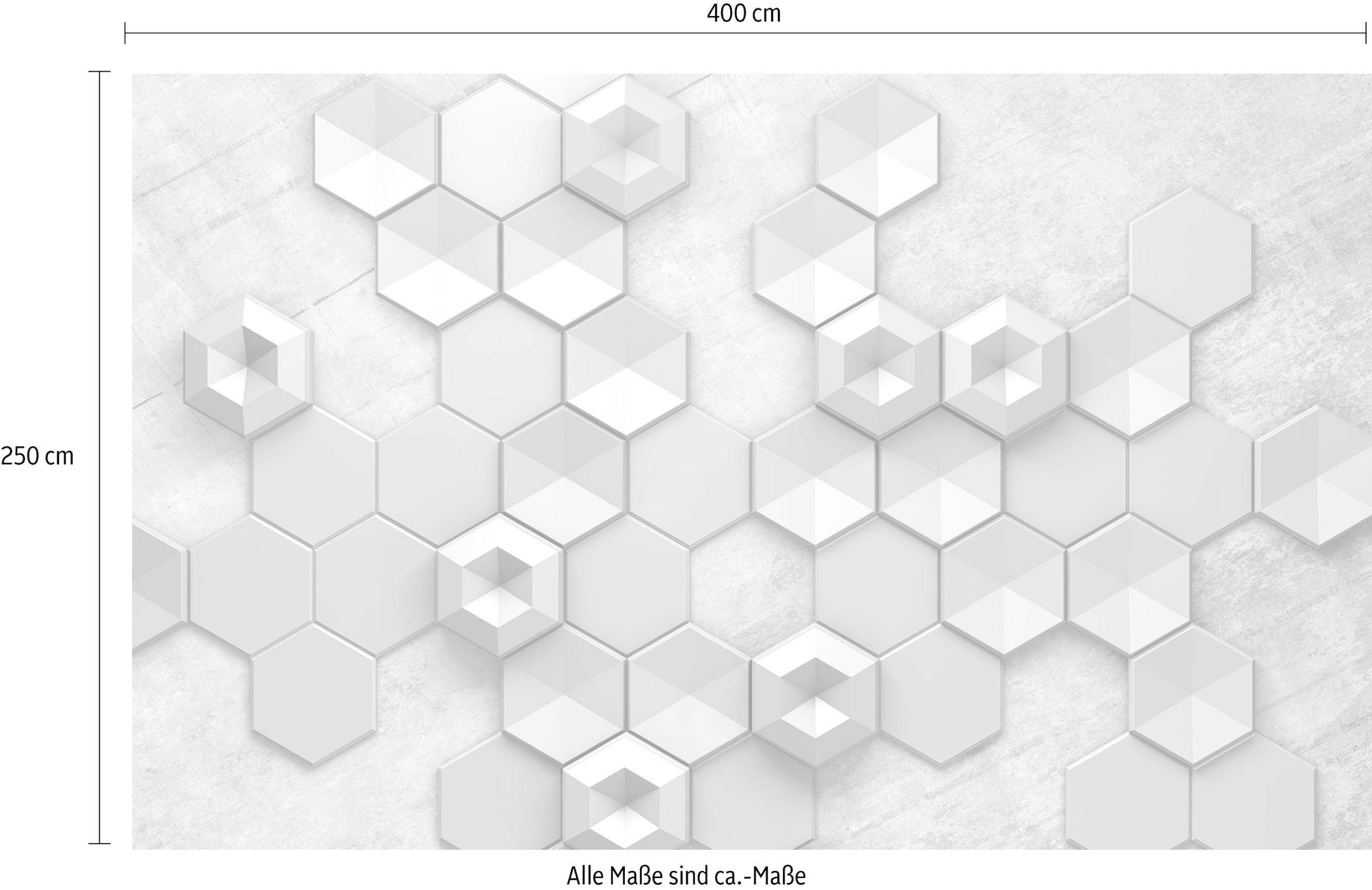 Komar Papier peint intissé »Digitaldruck Vlies -  Hexagon Concrete - Grösse 400 x 250 cm« imprimé Wohnzimmer, Schlafzimmer