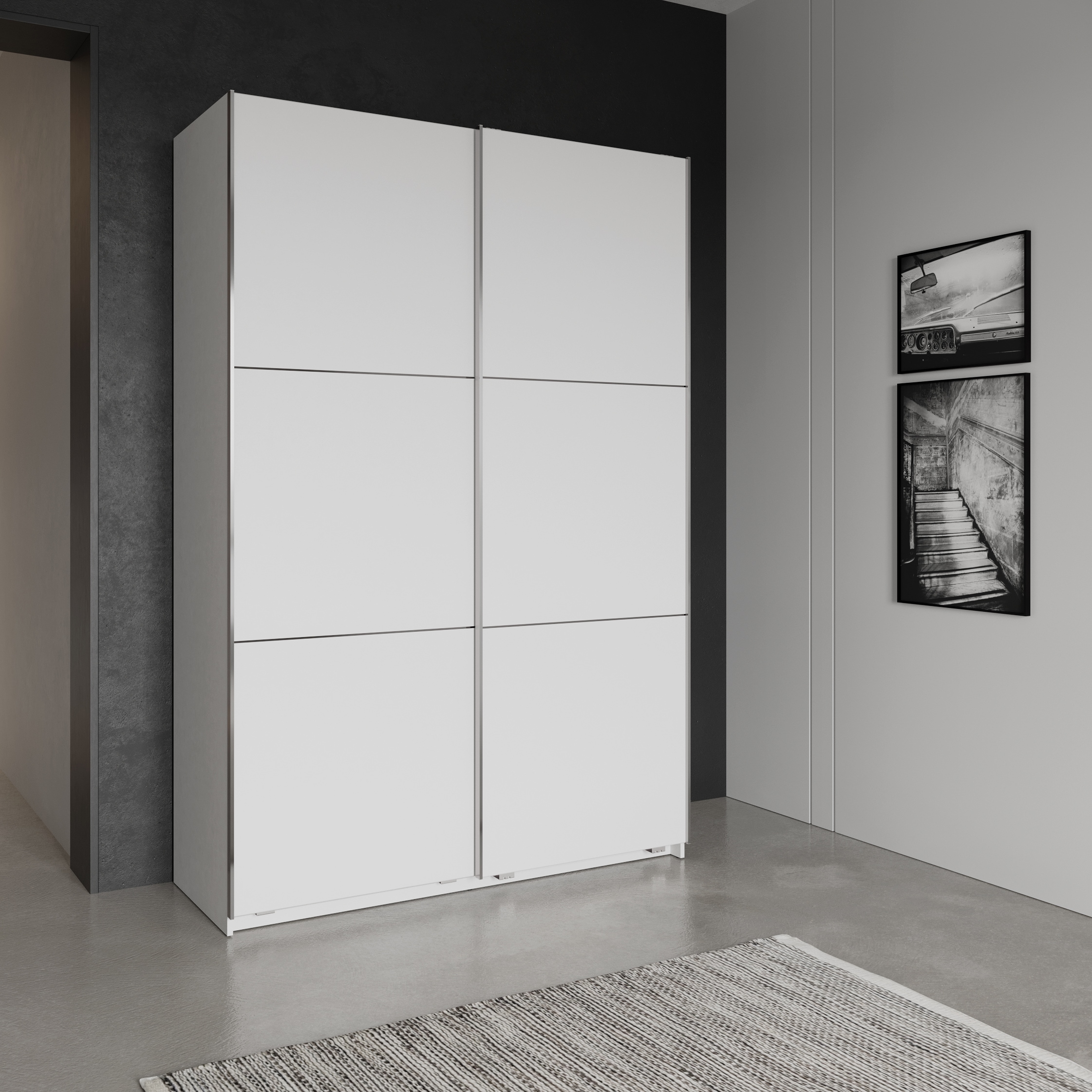 Demeyere GROUP Armoire à portes coulissantes »Alhambra« L/H/P env. 148/224/60 cm,  beaucoup d’espace de rangement, 2 tringles à vêtements en acier, nombreuses surfaces de rangement