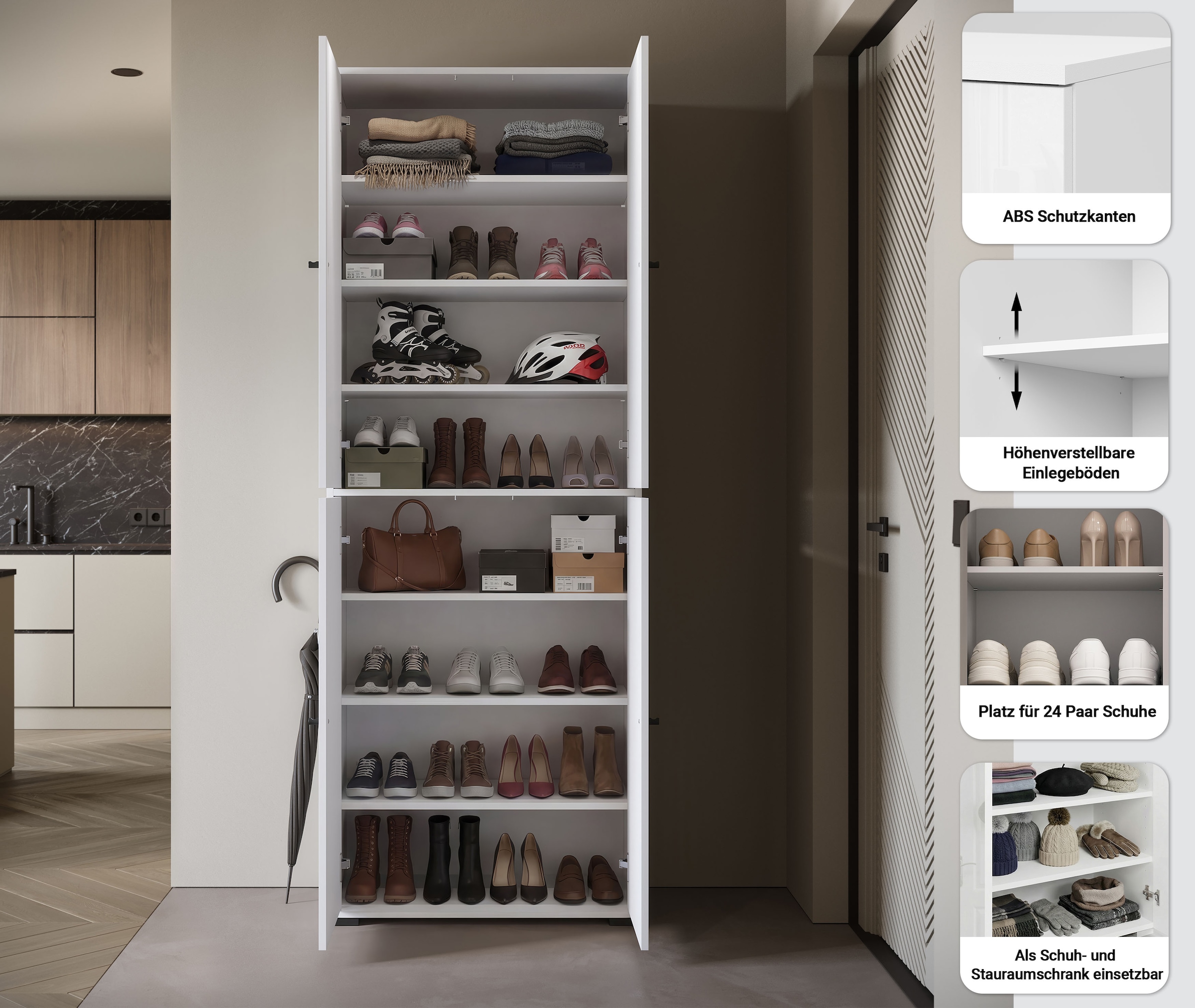 Home affaire Armoire à chaussures »Schuhkommode Dino« armoire de couloir avec étagères réglables, LxHxP : 70 × 190 × 33 cm