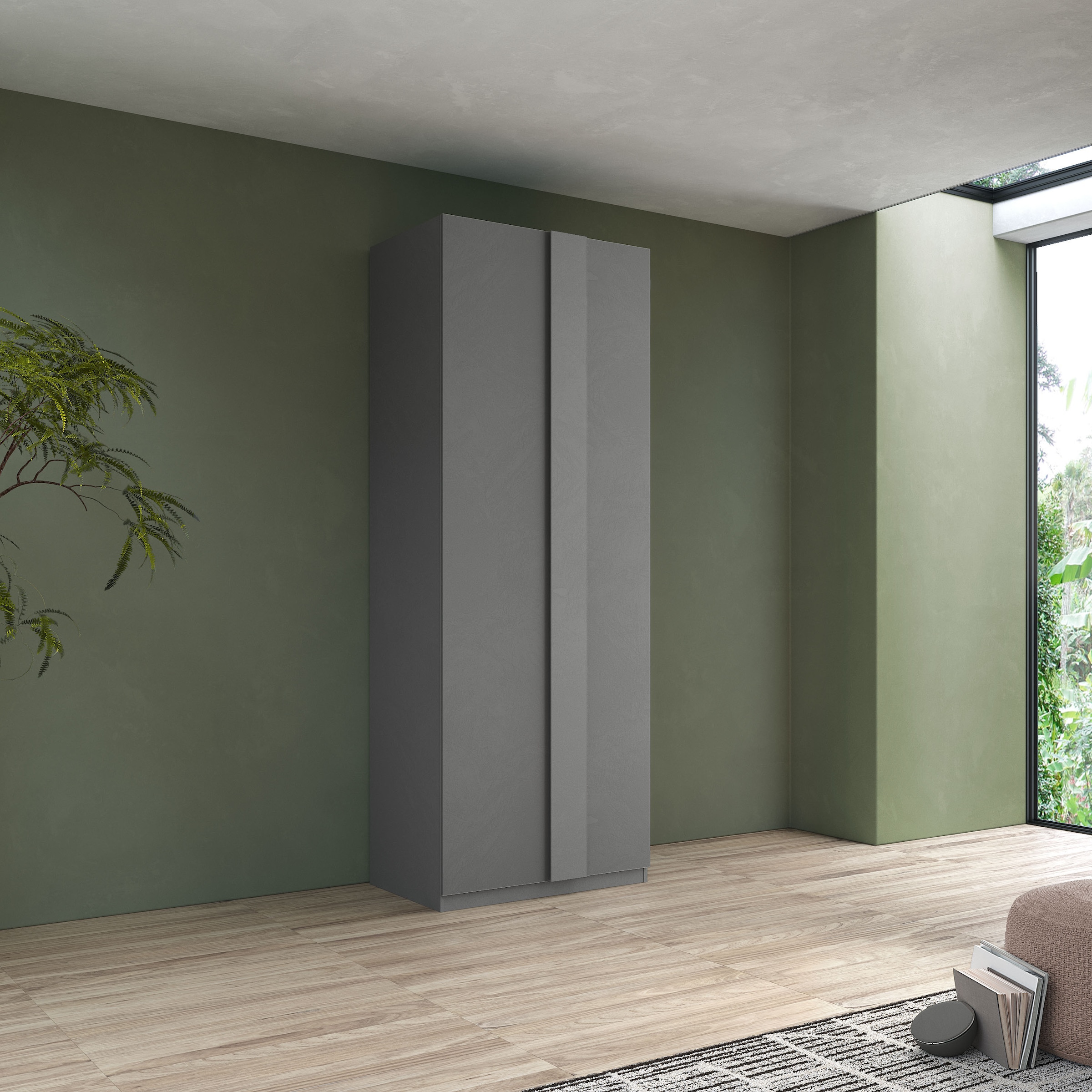 Home affaire Drehtürenschrank »Jupiter, Kleiderschrank in 3 Breiten, trendiges Steingrau, Griffblende« B/H 92/240 cm, 2-türig, 22 mm starker Boden, funktional