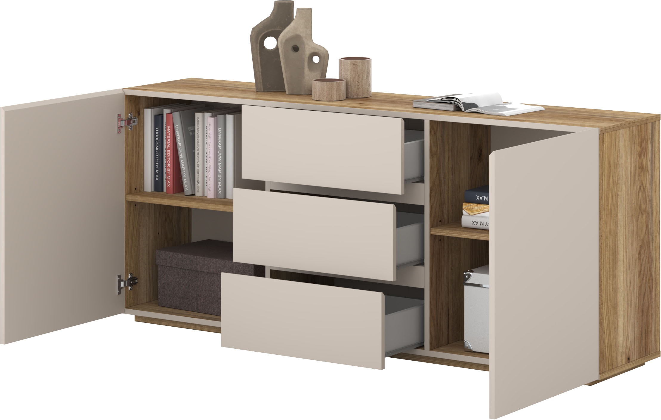 INOSIGN Sideboard »Criss, Breite 150 cm, moderne grifflose Kommode 2Türen/3SK« Schubladenkommode mit viel Stauraum, Einlegeböden verstellbar