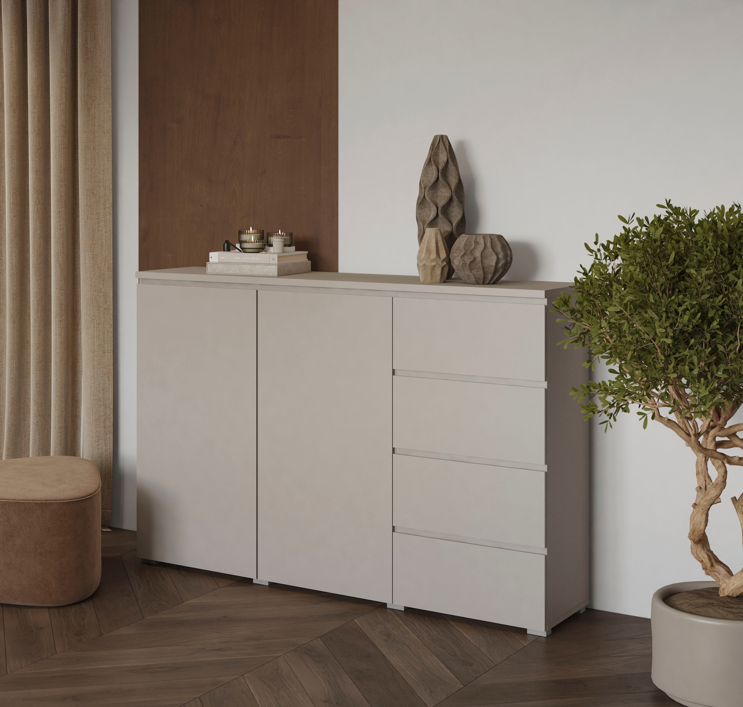 GOODproduct Buffet haut »Modo, Breite 150 cm, moderne grifflose Kommode 2Türen/4 SK« Schubladenkommode mit viel Stauraum, Einlegeböden verstellbar