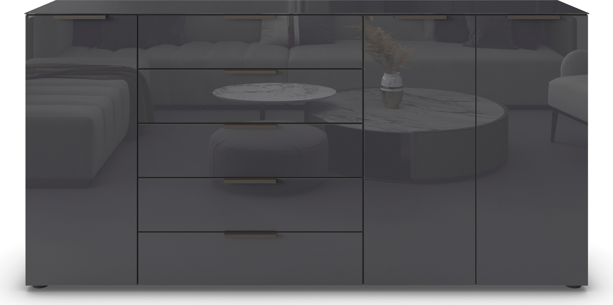 rauch Kombikommode »Kommode Türkommode Sideboard Kombikommode FLIPP mit Glasfront« Breite 200 cm mit 4 Einlegeböden,  3-türig, 5 Schubladen, Soft-Close-Funktion, Oberboden und Front Glas