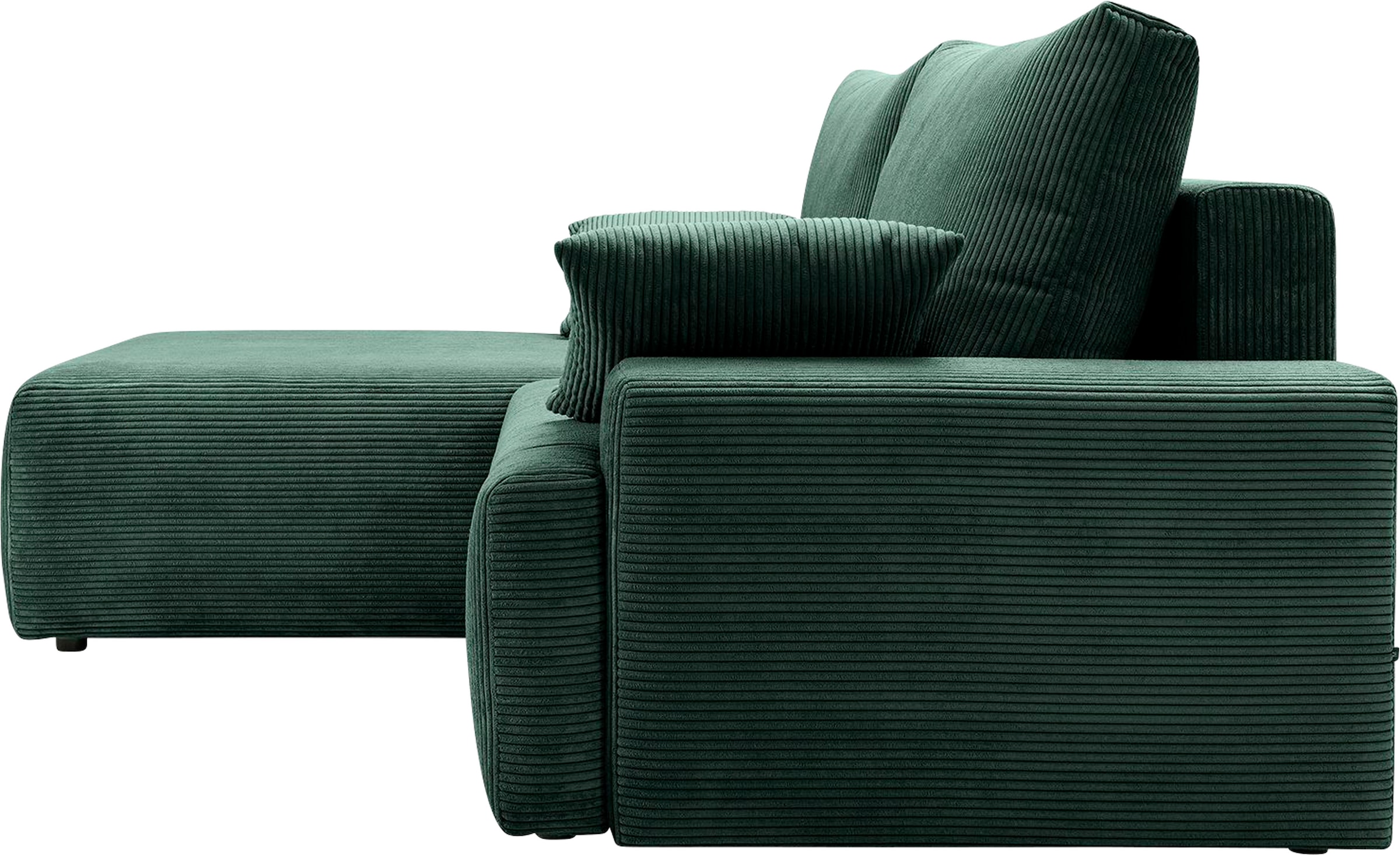 exxpo - sofa fashion Canapé d'angle »Orinoko, aktuelles Design und hoher Sitzkomfort, L-Form« avec fonction lit et coffre de lit, belles couleurs en velours côtelé tendance