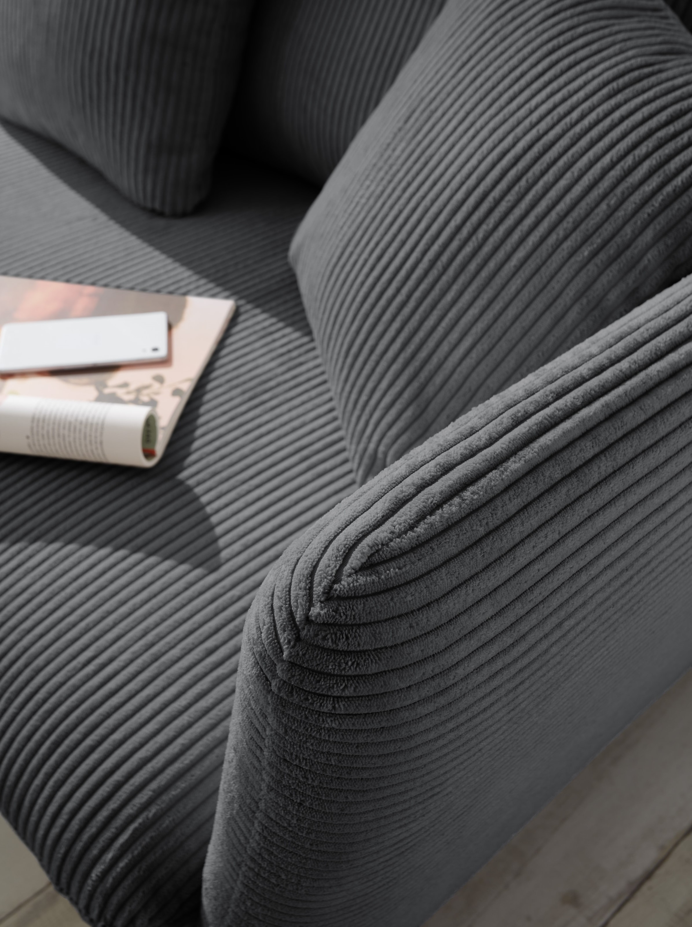 GOODproduct Canapé d'angle »MERLE, 258 cm, L-Form, traumhafter Cord,« avec fonction lit et coffre, surface couchage 224 x 139