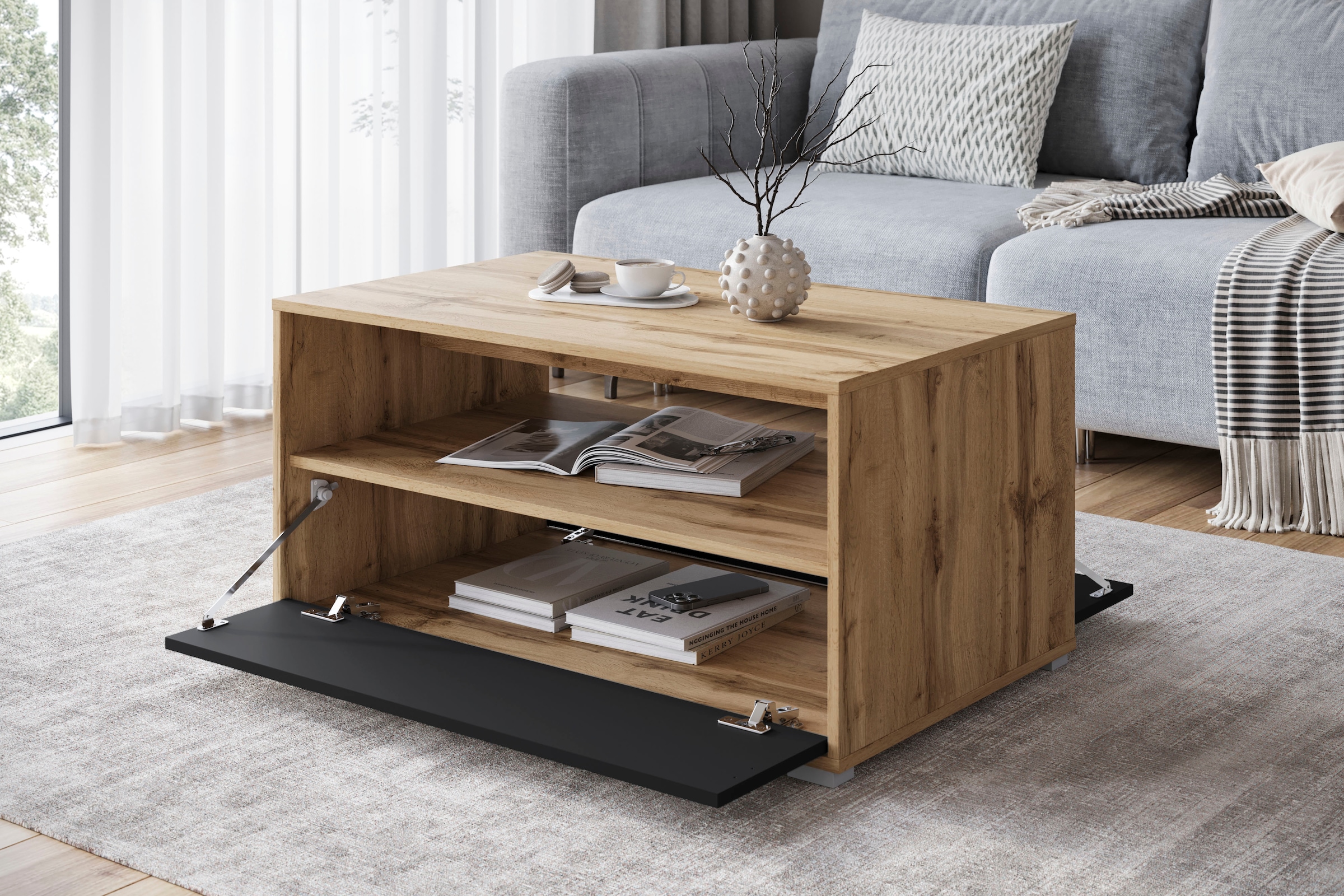 Home affaire Couchtisch »Kenia« 1 Stk. tlg. Rechteckiger Kaffeetisch, 90x55 cm, mit offenem und geschlossenem Fach