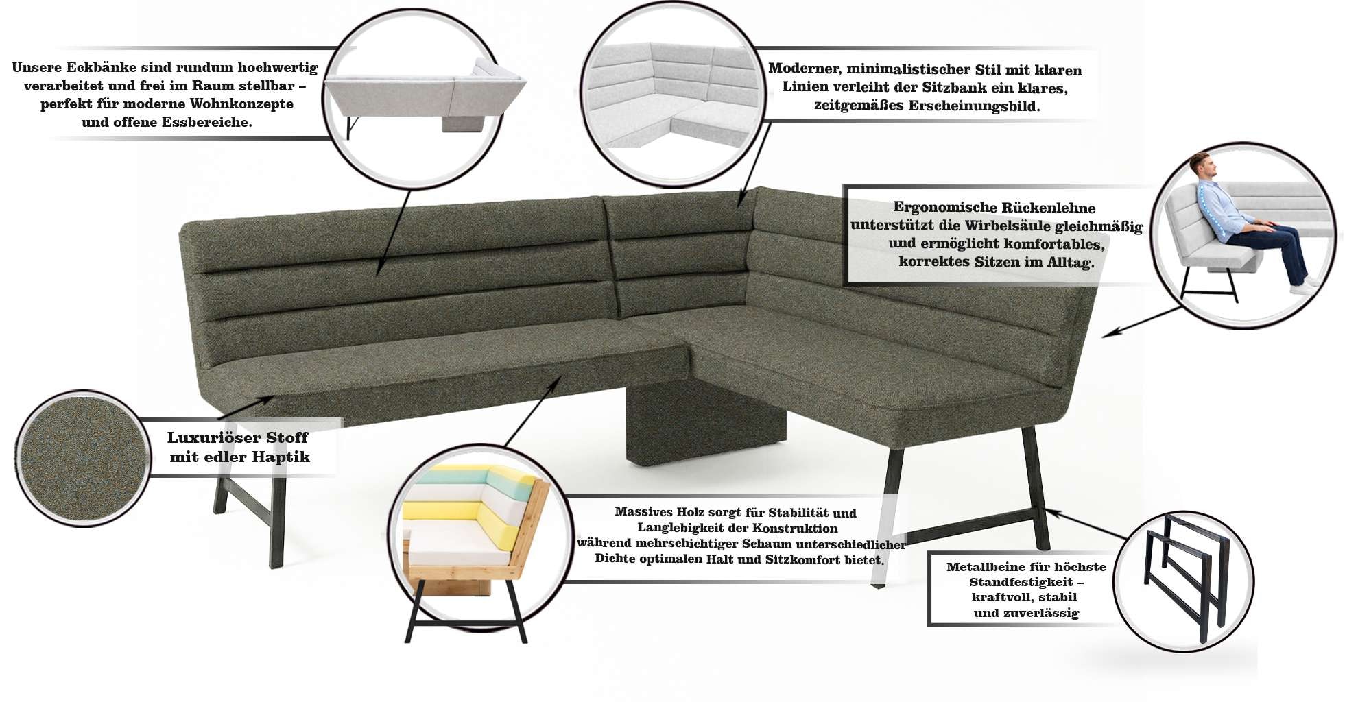 GOODproduct Banc d'angle »Oregon Küchenbank, Polsterbank, Esszimmerbank, 177x140 cm« banc moderne et couleurs, nombre de places assises : 4/5, librement positionnable dans la pièce