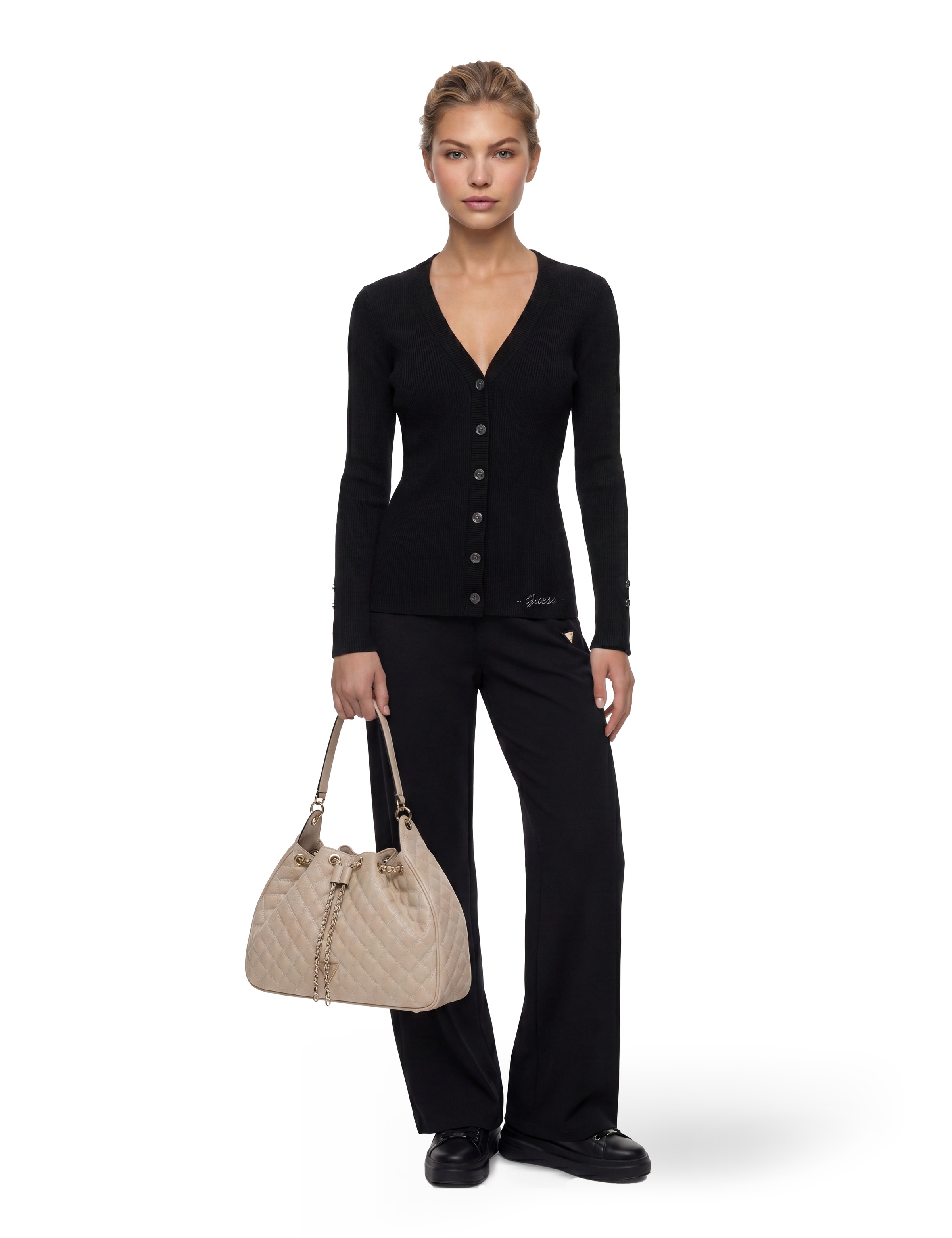 Guess Hobo »JULIET HOBO« Damen Beuteltasche, Henkeltasche mit goldfarbenem Zugband