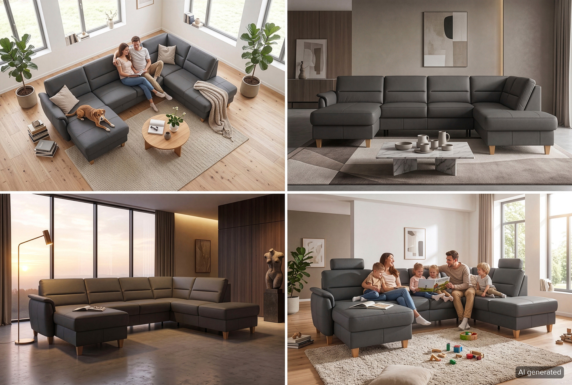 Home affaire Wohnlandschaft »Palmera U-Form, B: 308 cm, grosse Stoff + Leder Auswahl« optional Schlaffunktion & Bettkasten, Federkern, XXL-Wohnlandschaft