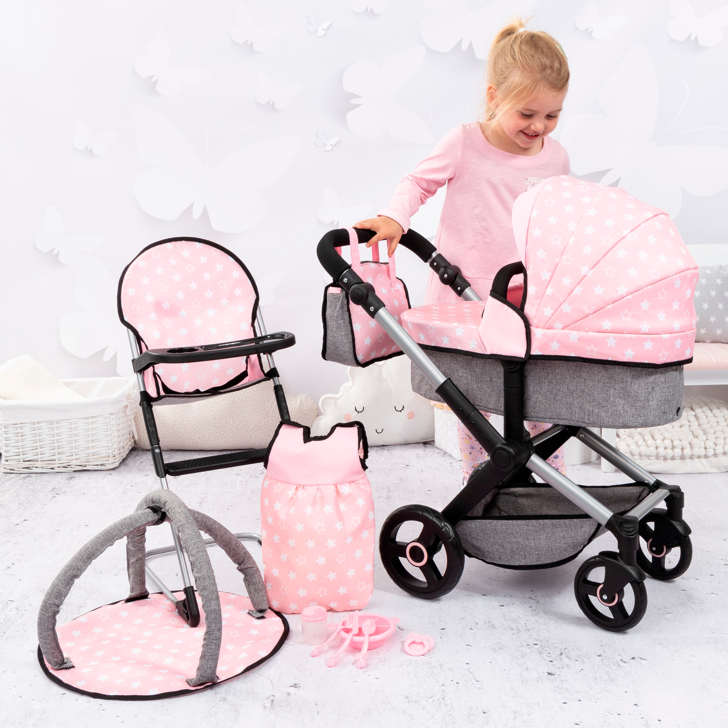 Bayer Poussette de poupée combinée »Xeo Deluxe, rosa«